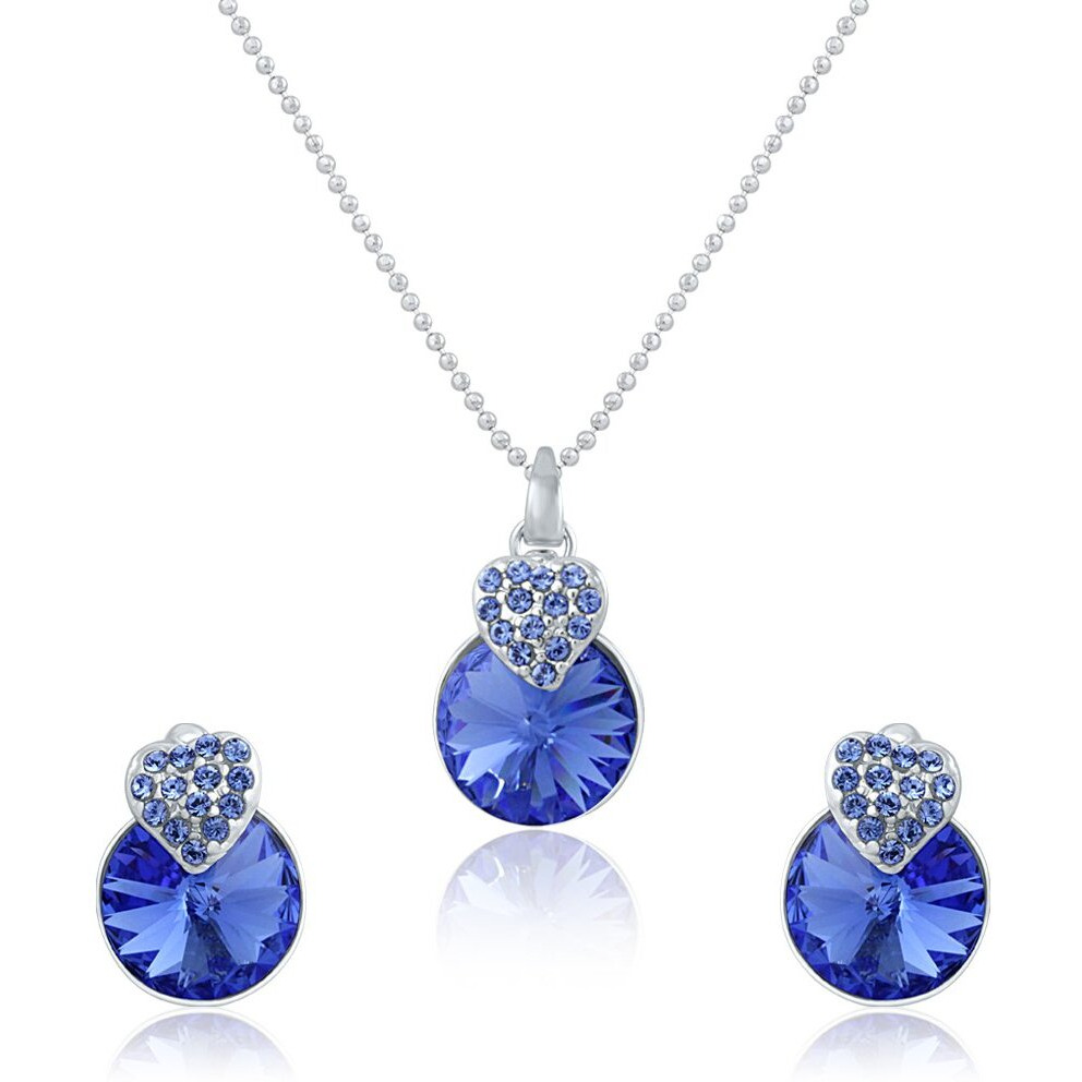 Mahi with Swarovski Crystals Blue Heart Strawberry Rhodium Plated Pendant Set for Women NL1104089RBlu