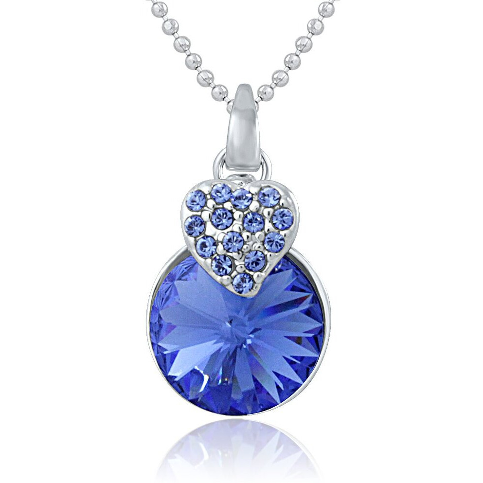 Mahi with Swarovski Crystals Blue Heart Strawberry Rhodium Plated Pendant Set for Women NL1104089RBlu