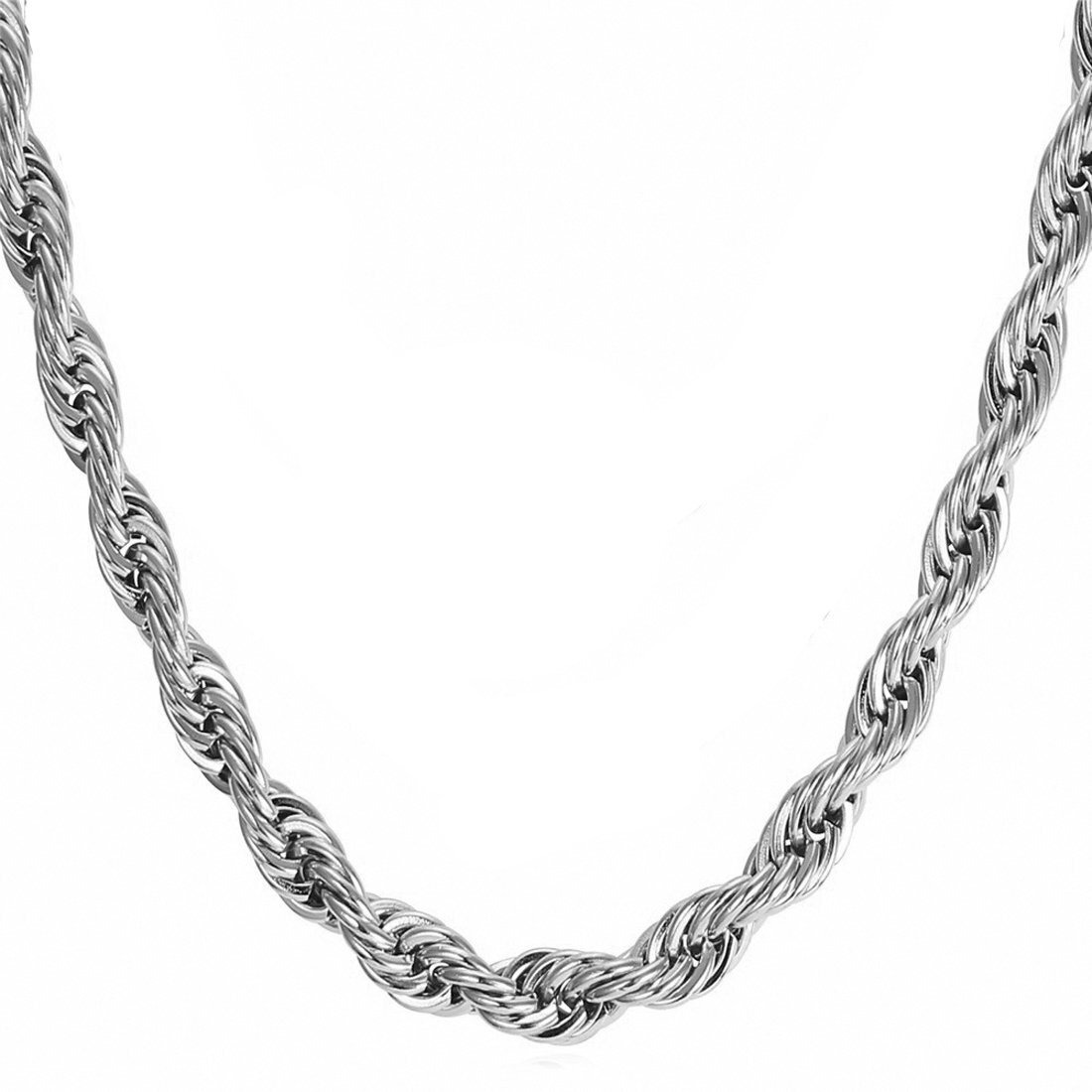 Nakabh Anti-Tarnish Stainless Steel Rope Chain Necklace For Men Boys (Silver)