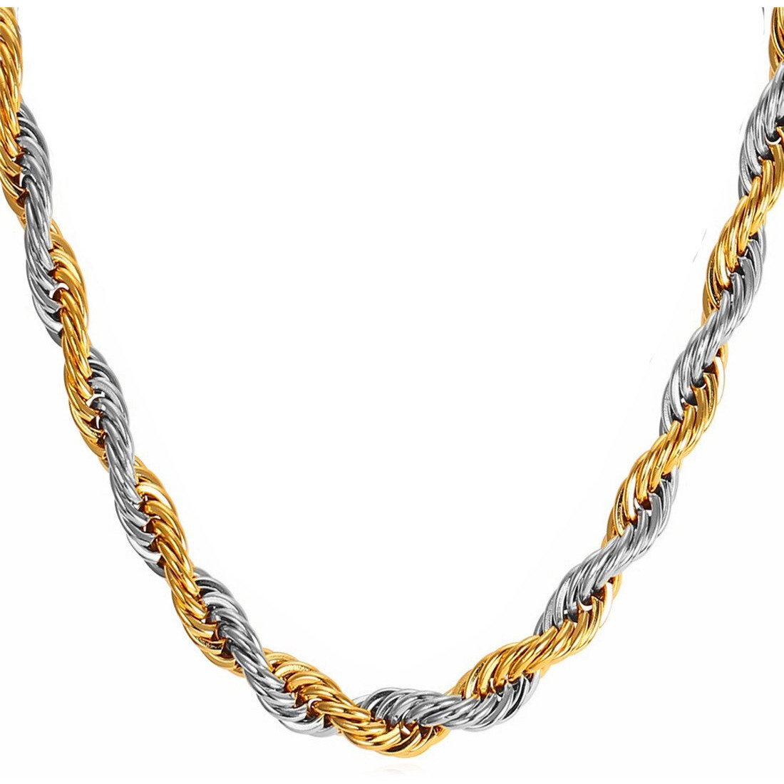 Nakabh Golden Stainless Steel Rope Chain Necklace For Men Boys (Gold Silver)