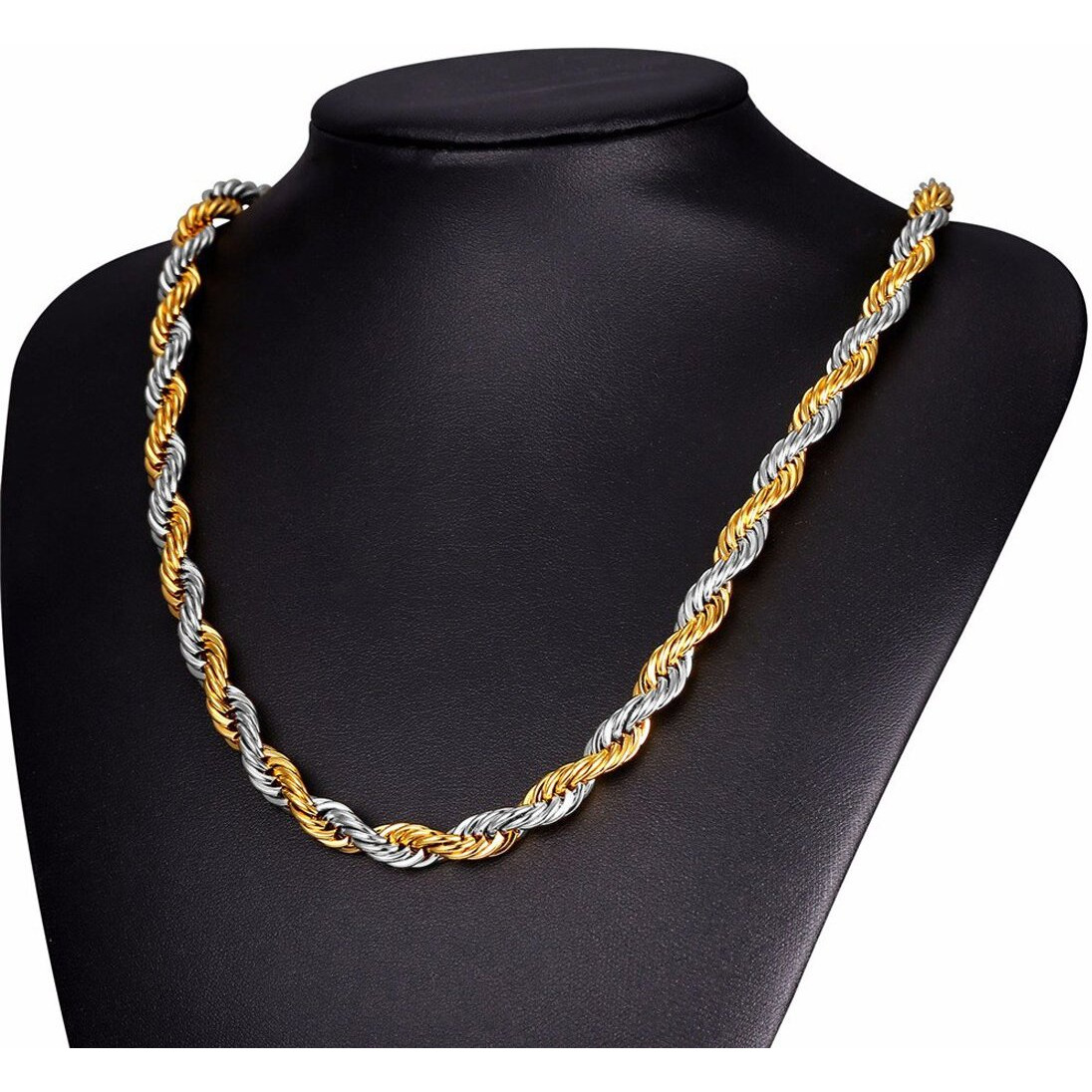 Nakabh Golden Stainless Steel Rope Chain Necklace For Men Boys (Gold Silver)