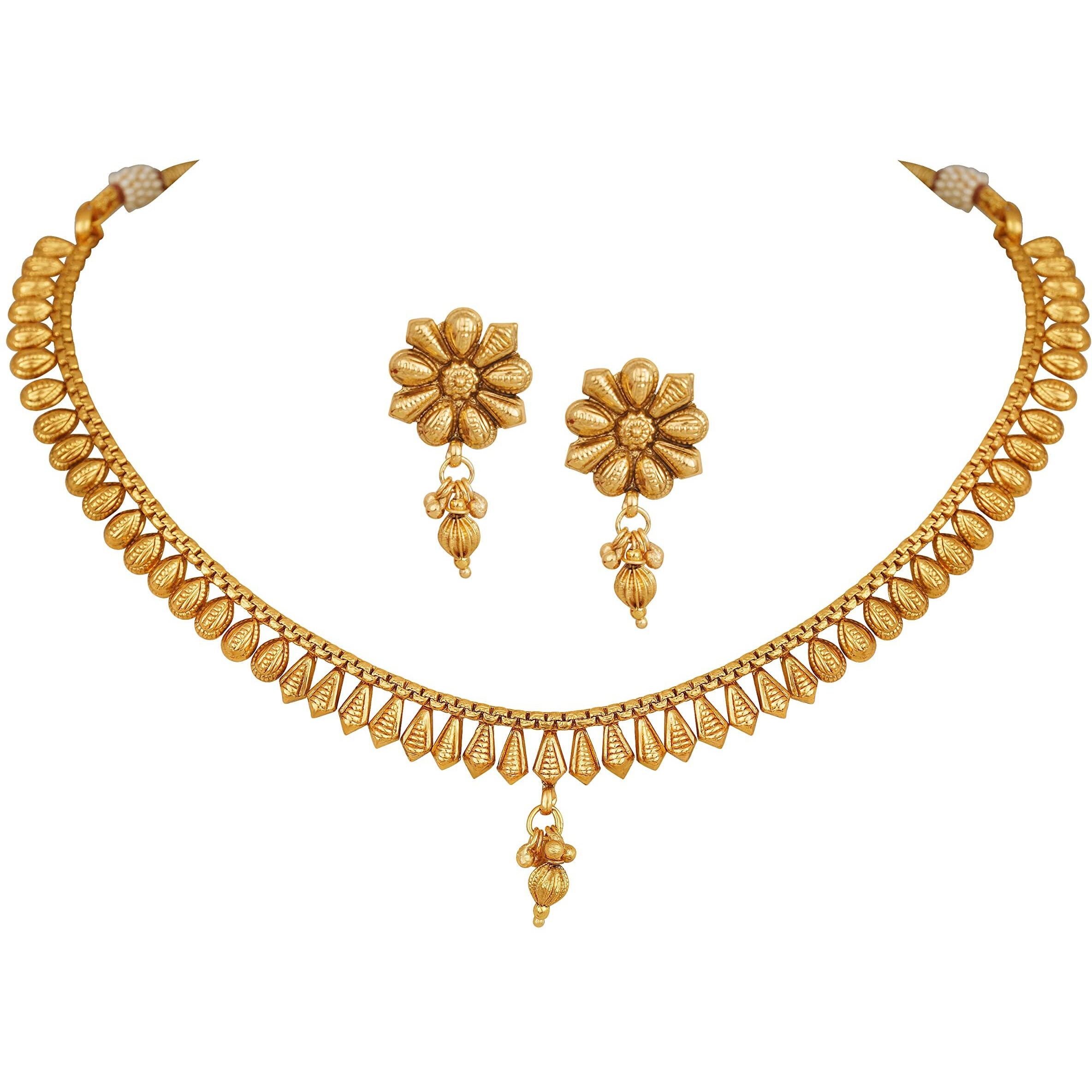 JFL - Jewellery for Less Traditional Gold Plated Drop Design Necklace and Adjustable Thread With Stud Earring for Women & Girls.,Valentine