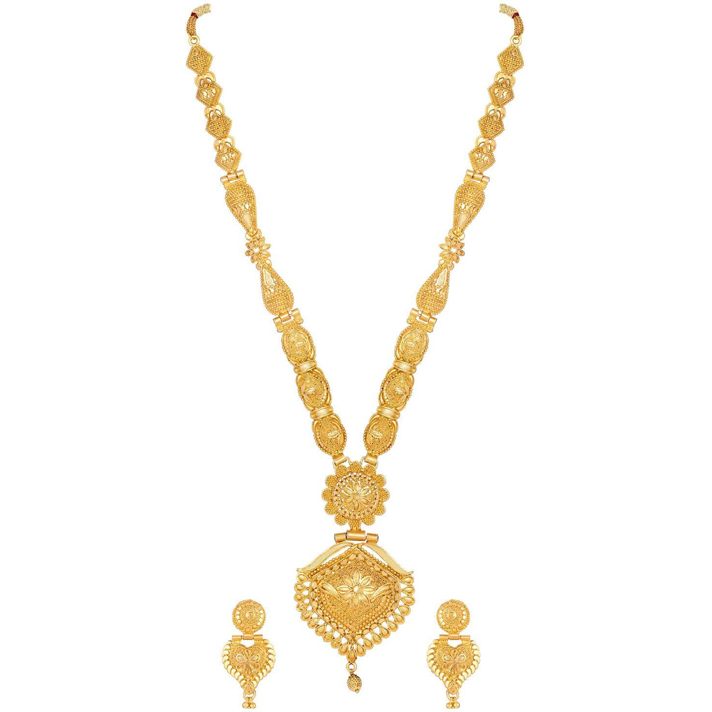 Shining Diva Fashion Latest Long Design Necklace Set For Women Traditional One Gram Gold Plated Jewellery Set for Women (Golden) (11508s)