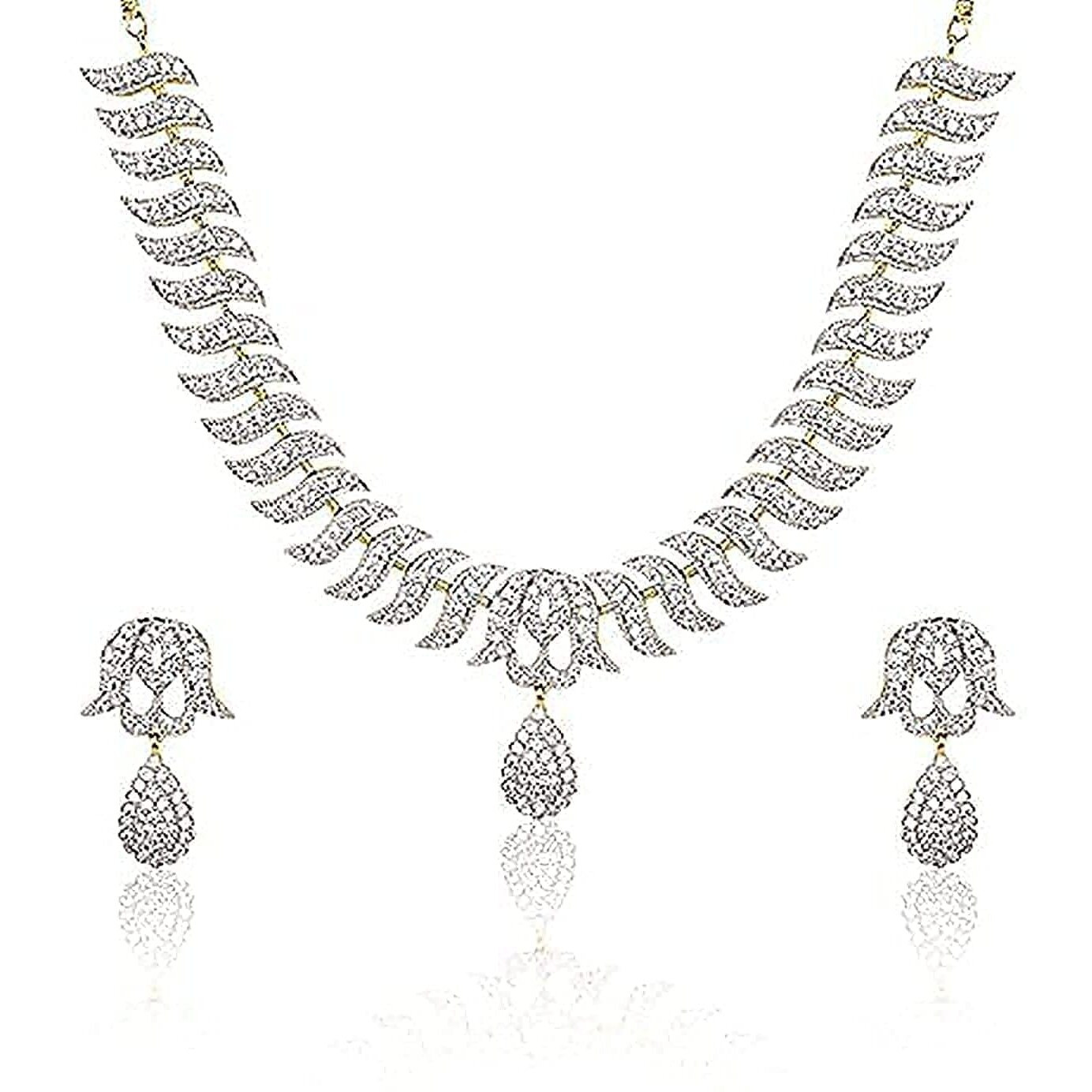 YouBella Jewellery American Diamond Gold Plated Necklace Set/Jewellery Set with Earrings for Women