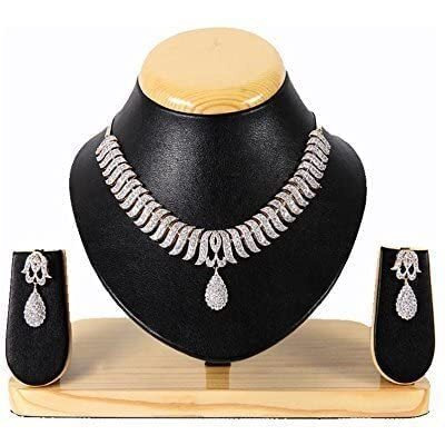 YouBella Jewellery American Diamond Gold Plated Necklace Set/Jewellery Set with Earrings for Women