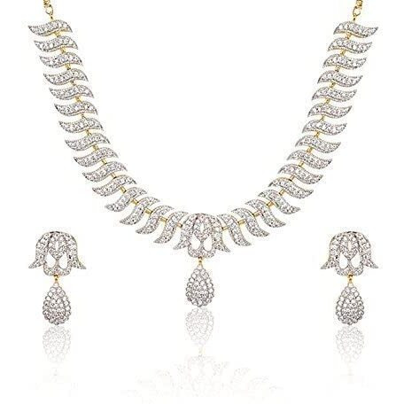 YouBella Jewellery American Diamond Gold Plated Necklace Set/Jewellery Set with Earrings for Women