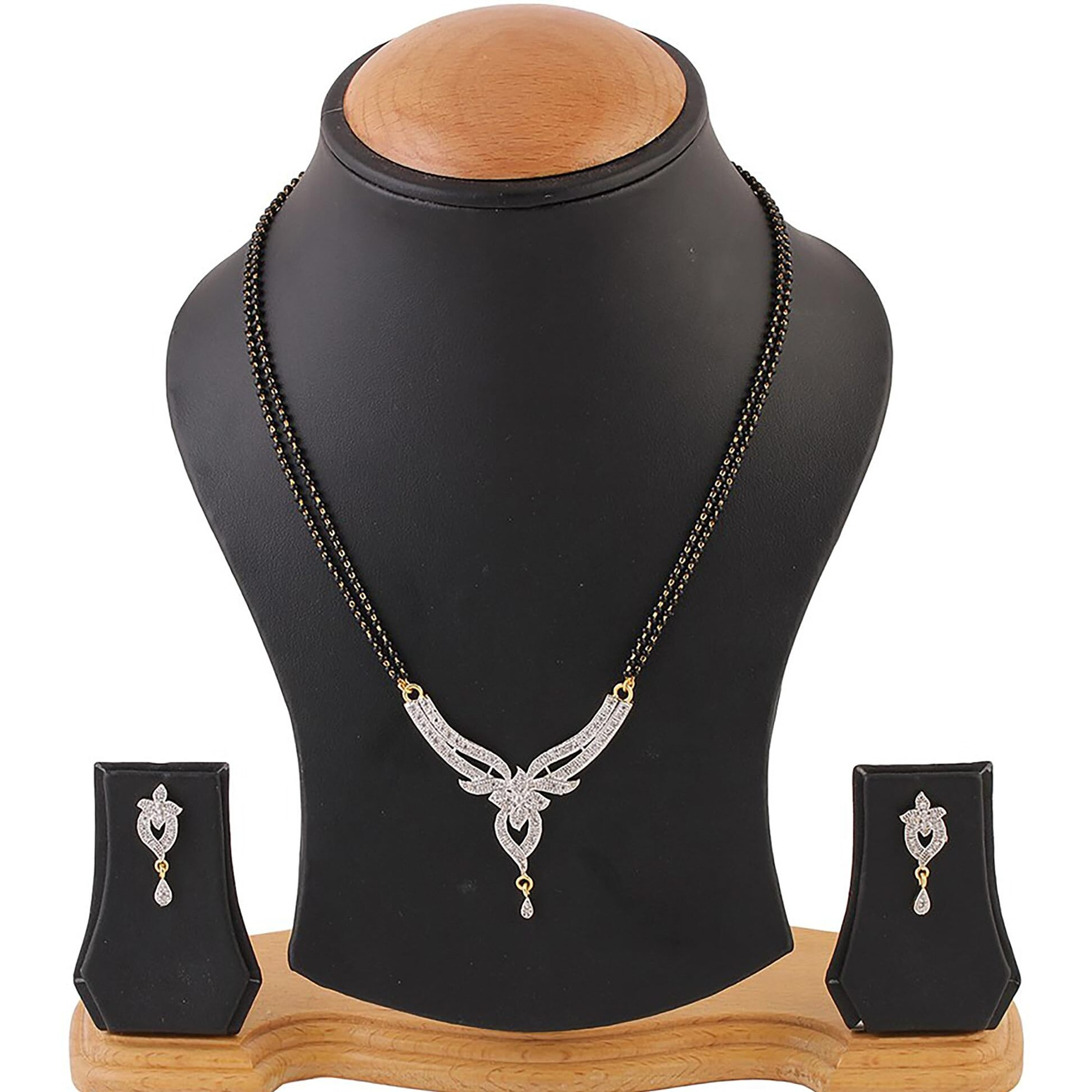 ZENEME White American Diamond Combo Of 4 Mangalsutra With Earrings Set For Women (Design-4)