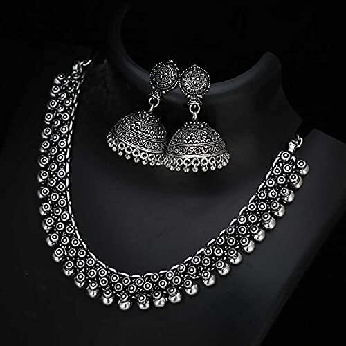 Sasitrends German Silver Necklace with Earrings for Women and Girls