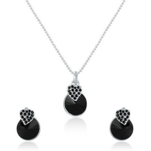 Mahi Black Heart Strawberry Rhodium Plated Pendant Set for Women NL1104089RBla