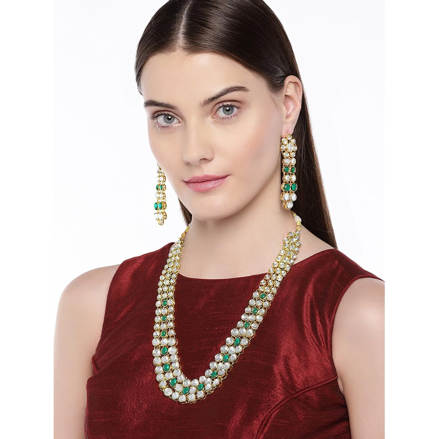 Peora Traditional Gold Plated Anushka Sharma Inspired Kundan Long Necklace with Earring Jewellery Set for Women Girls