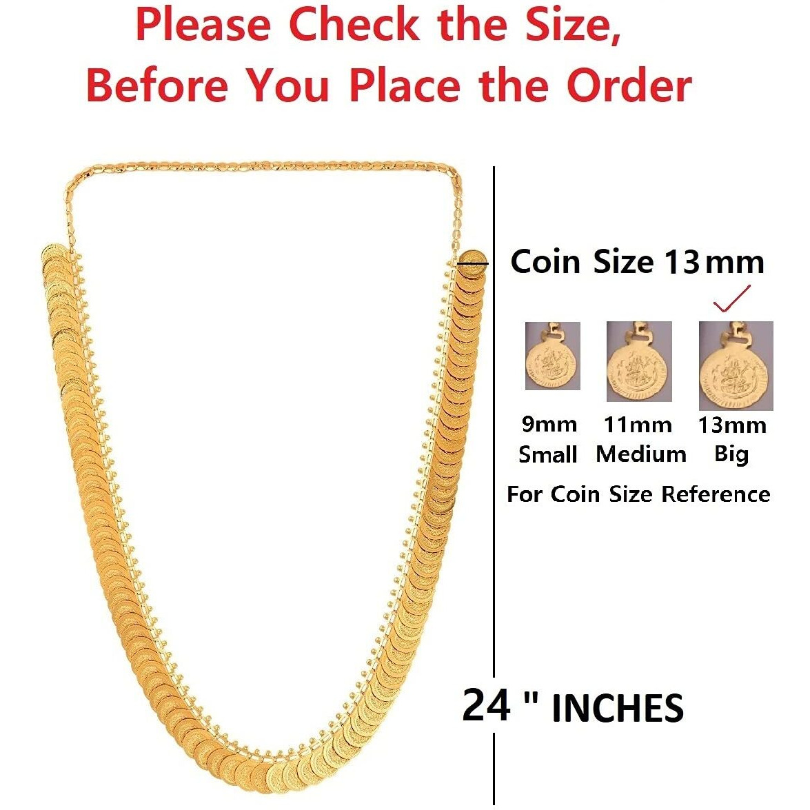 VAMA Fashions Traditional Maharashtrian Gold Haram Laxmi Lakshmi Kasu Coin Long Necklace Jewellery Set for Women