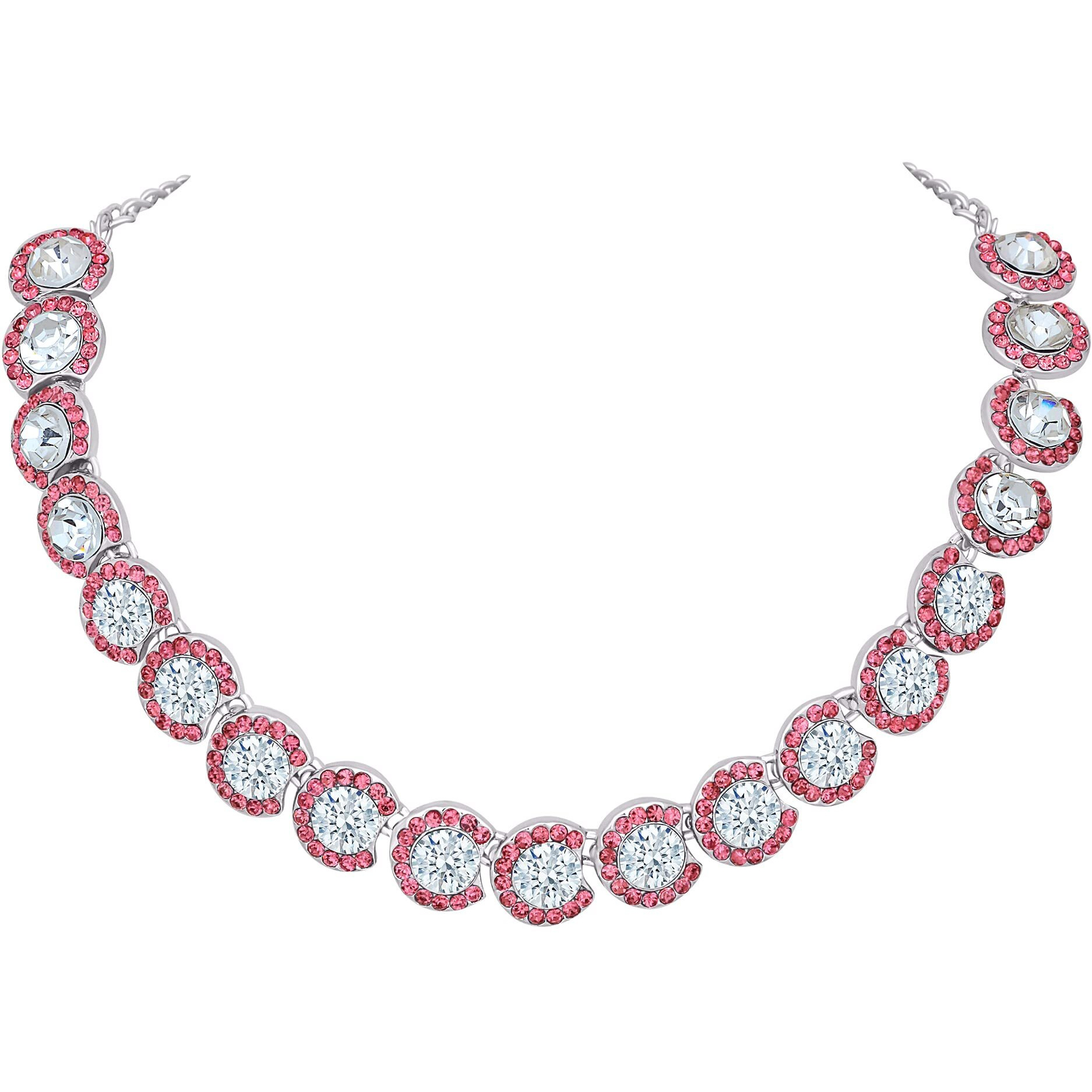 Atasi International Gloss Sparkle Diamond Silver Pink Plated Alloy Choker Necklace Set with Earrings For Women (RP5460)