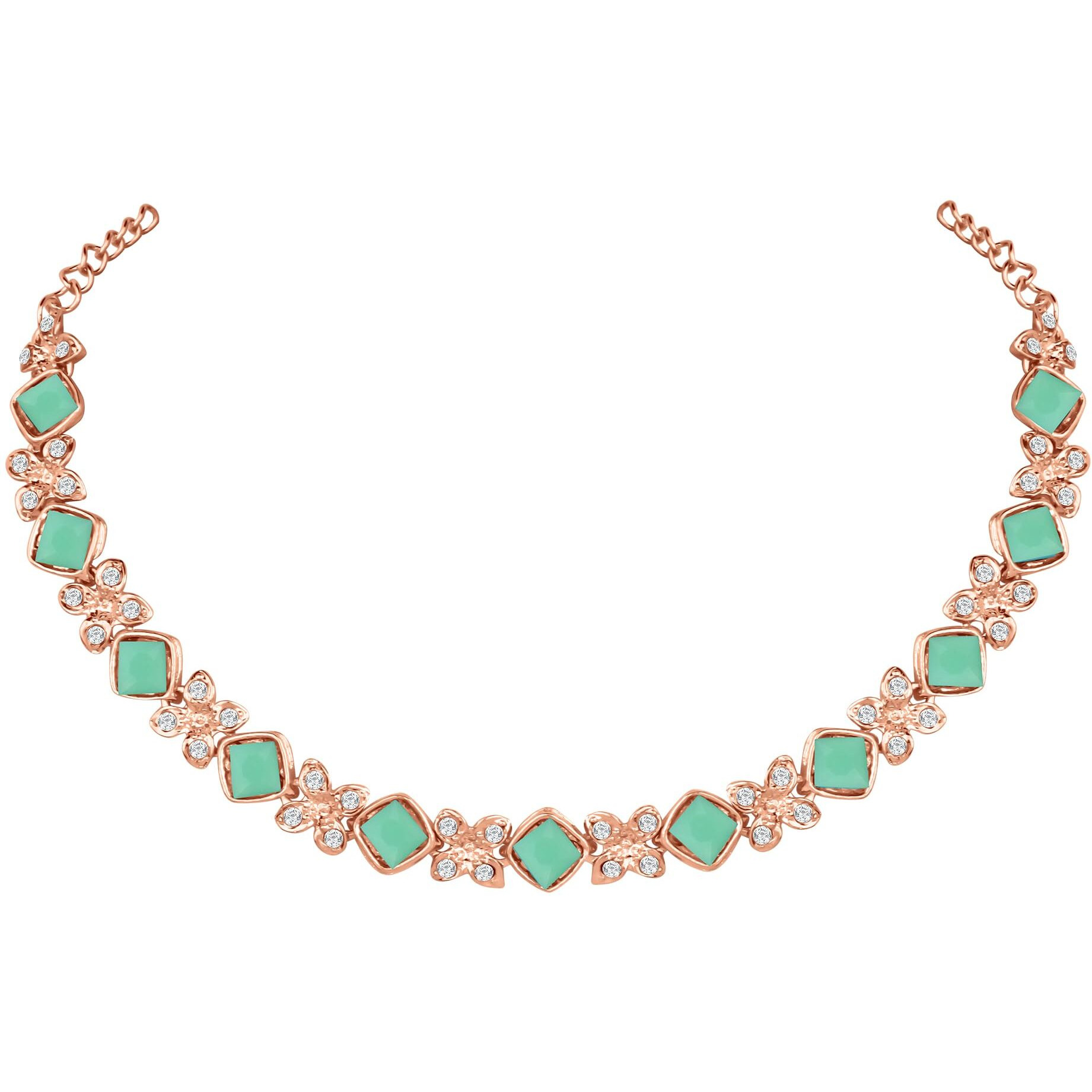 Atasi International Gold Plated Mint Green Crystals AD Diamond Style Delicate Necklace Jewellery Set for Women & GIrls (MG1744)