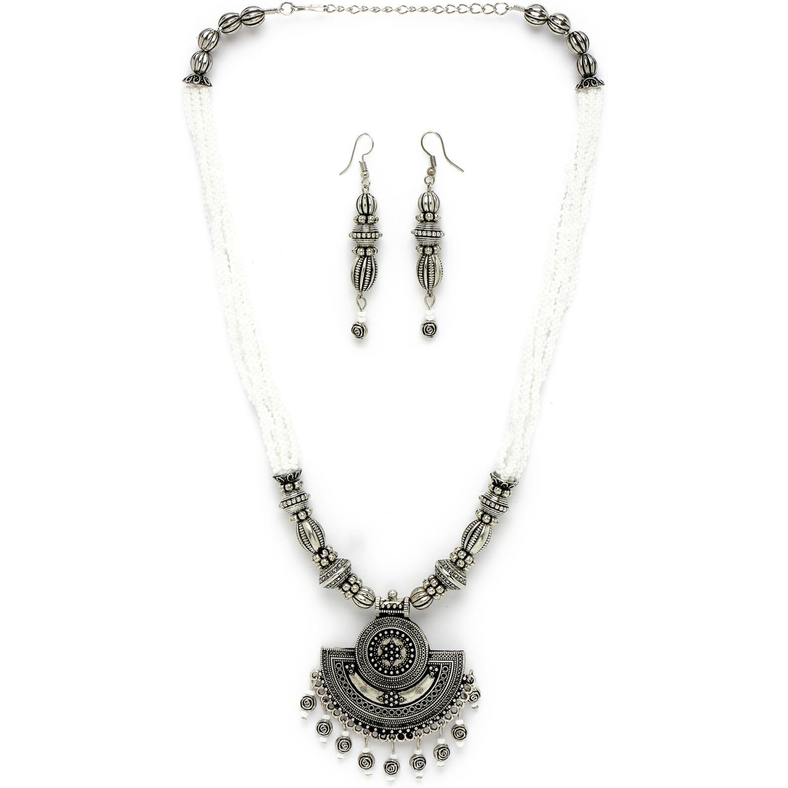 Sukkhi Ethnic Oxidised Silver Plated Stylish Beads Long Necklace Set And Earring | Jewellery Set For Women (NS105589)