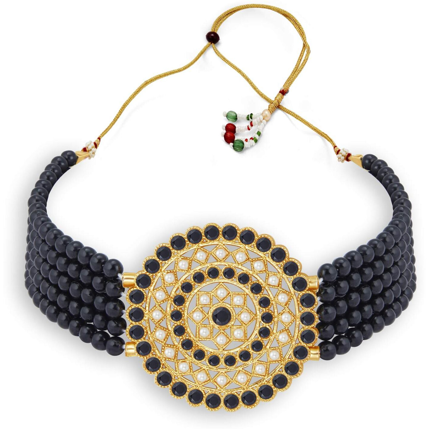 Sukkhi Elegant Gold Plated Black & White Pearl Choker Necklace Set for Women (SKR70439), free size