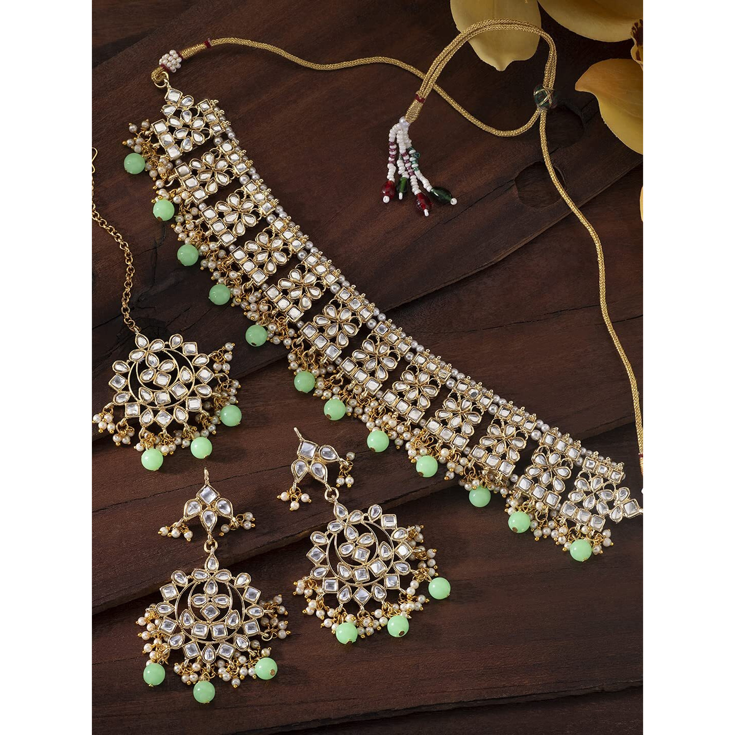 Peora Ethnic Indian Traditional Jewellery Kundan Choker Necklace Earring Maang Tikka Set for Women Girls