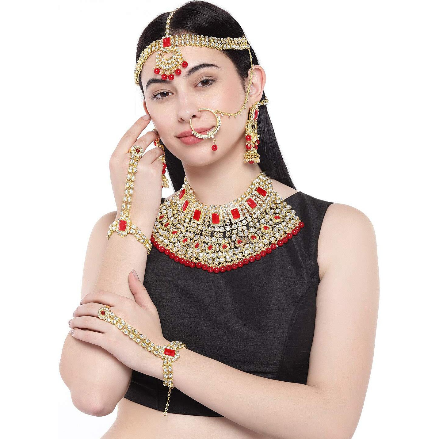 Peora 18K Gold Plated Jodha Akbar Choker Necklace Bridal Ethnic Indian Jewellery Set Women