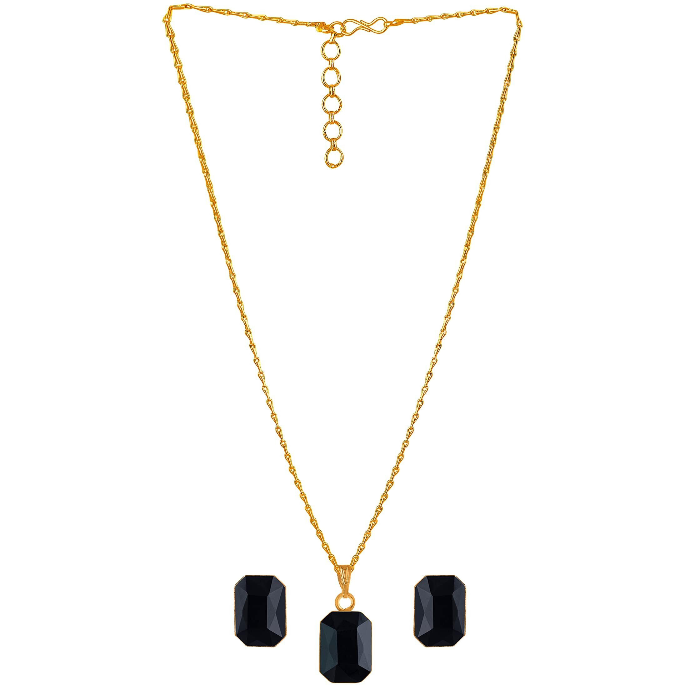 JFL - Jewellery for Less Black Gold Plated Crystal Pendant with Chain and Earrings Set for Women- Valentine Latest Love,Valentine