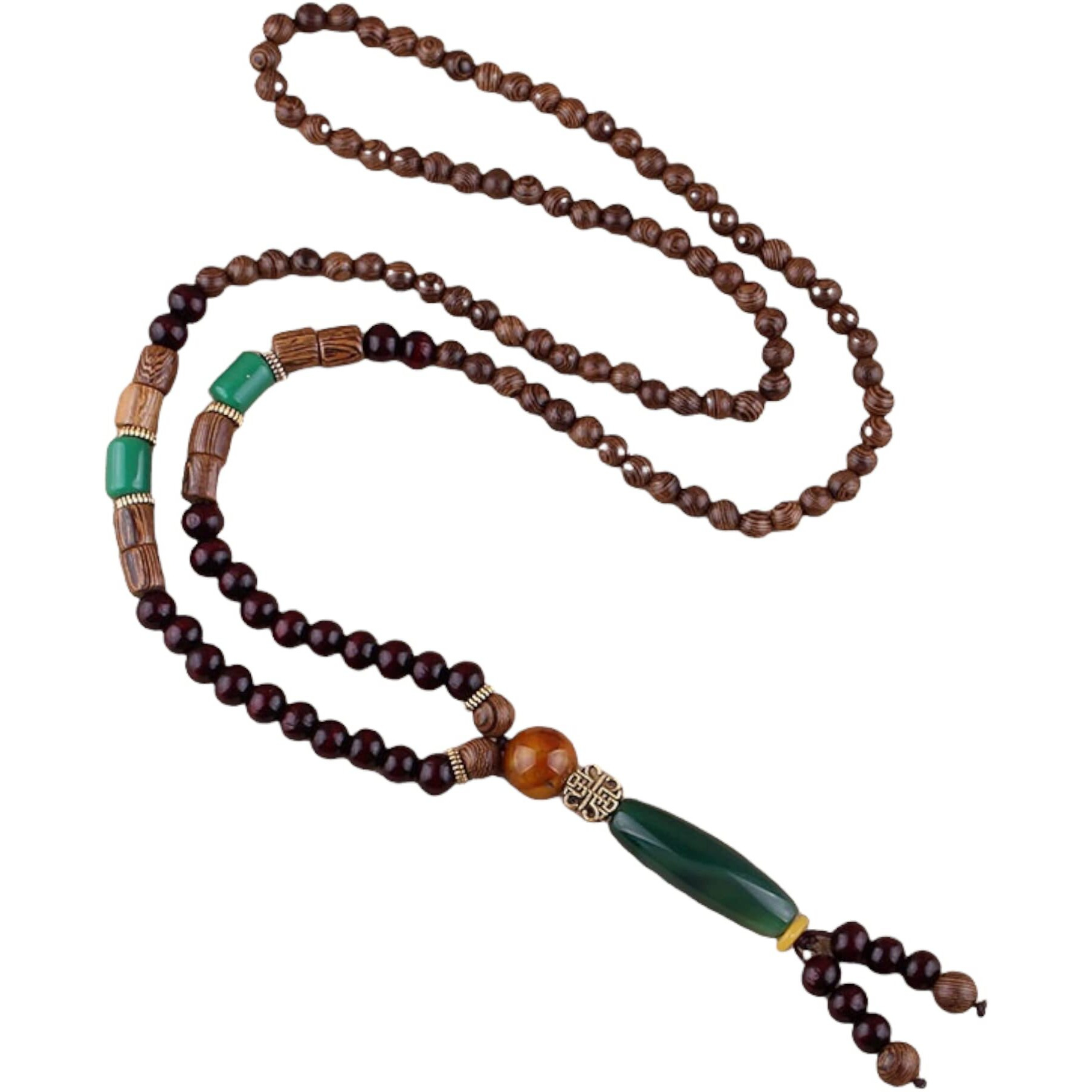 Moira Handmade bead necklace tassel necklace pendant 28 inch Bohemian Fashion for Men & Women (Green Stone)