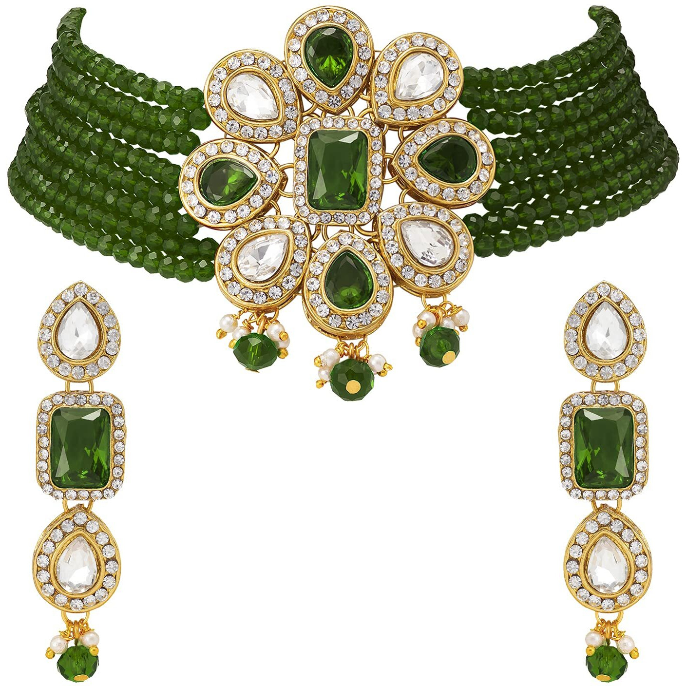 Peora Crystal Beaded Choker Necklace With Earring Jewellery Set For Women