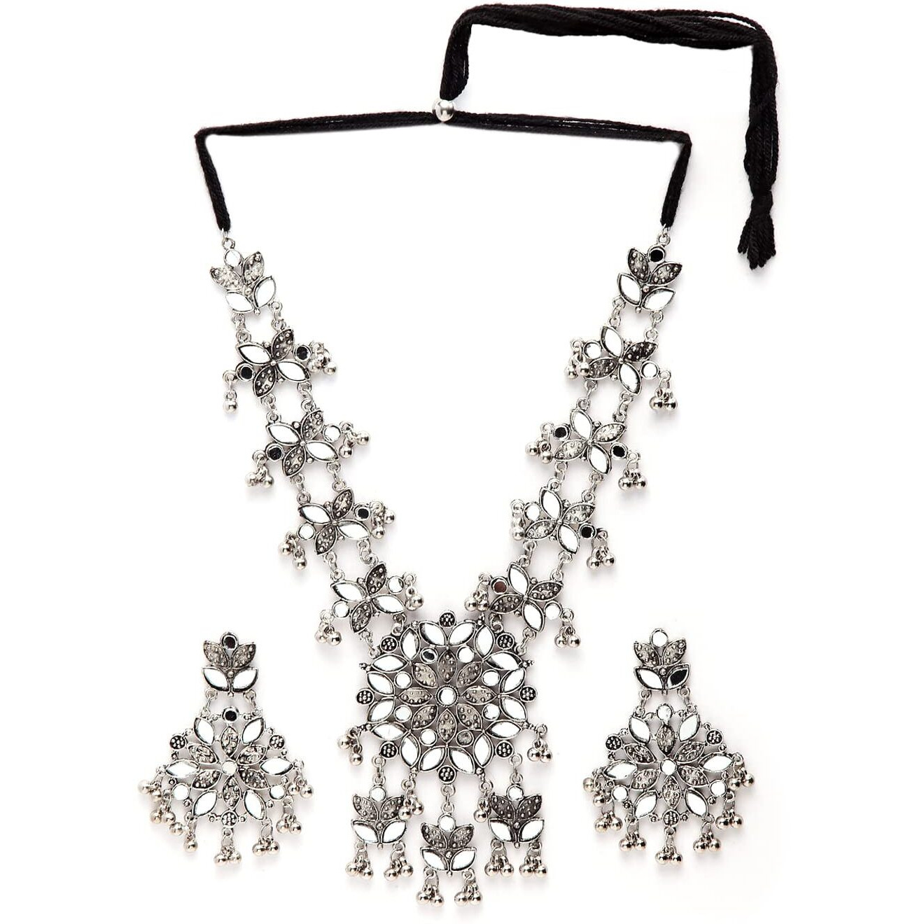 Shining Diva Fashion Latest Stylish Traditional Oxidised Silver Necklace Jewellery Set for Women (13111s)