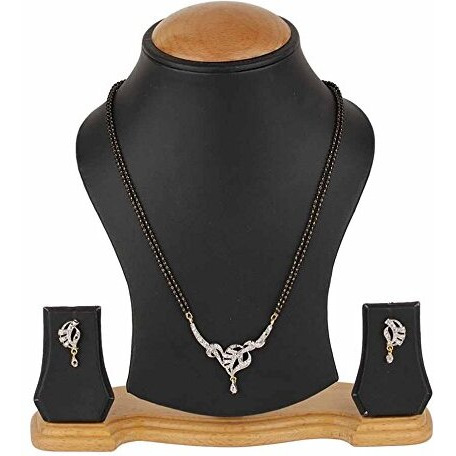 ZENEME White American Diamond Combo Of 4 Mangalsutra With Earrings Set For Women (Design-8)