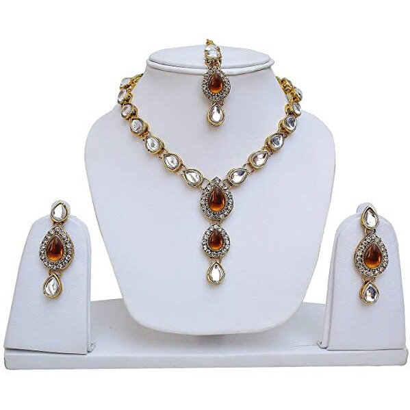 Lucky Jewellery 1-Line Copper Colour Kundan Set (MSK-1-LINE-C)