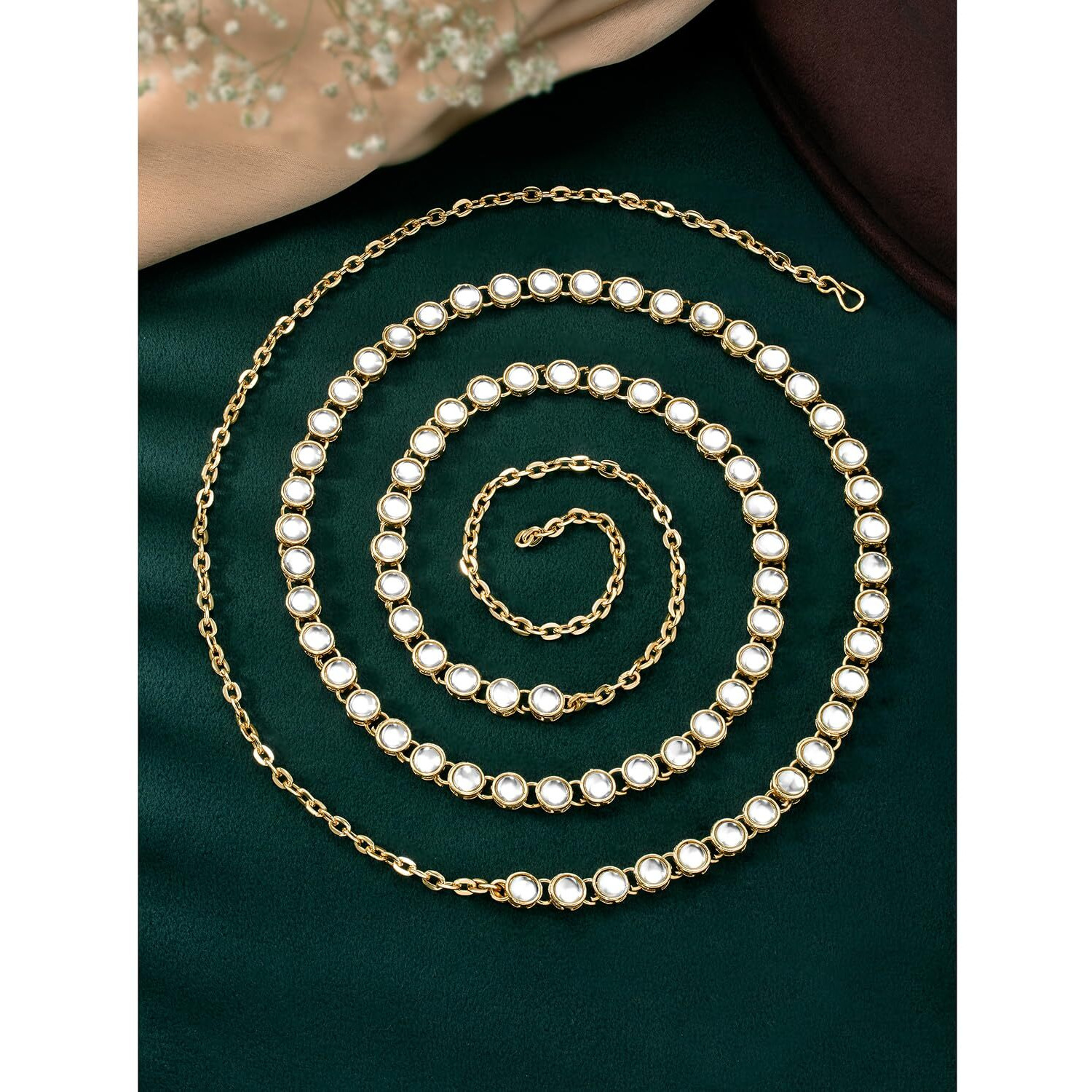 Peora Traditional Jewellery Wedding Bridal Gold Plated Kundan Waist Belt Kamar bandh Belly Chain for Women Girls