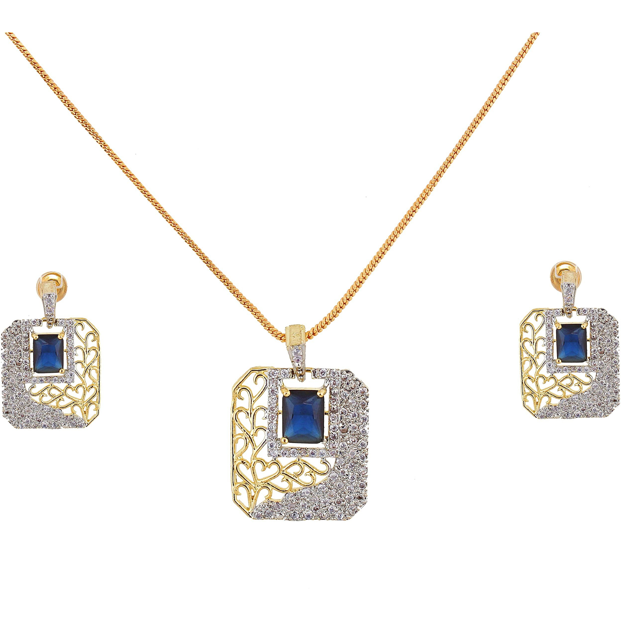 Lucky Jewellery 18K Gold Plated American Diamond (AD) White Color Combo Pendant Set with Earring, Bracelet, & Ring for Girls & Women (575-P4SA-1554-B)