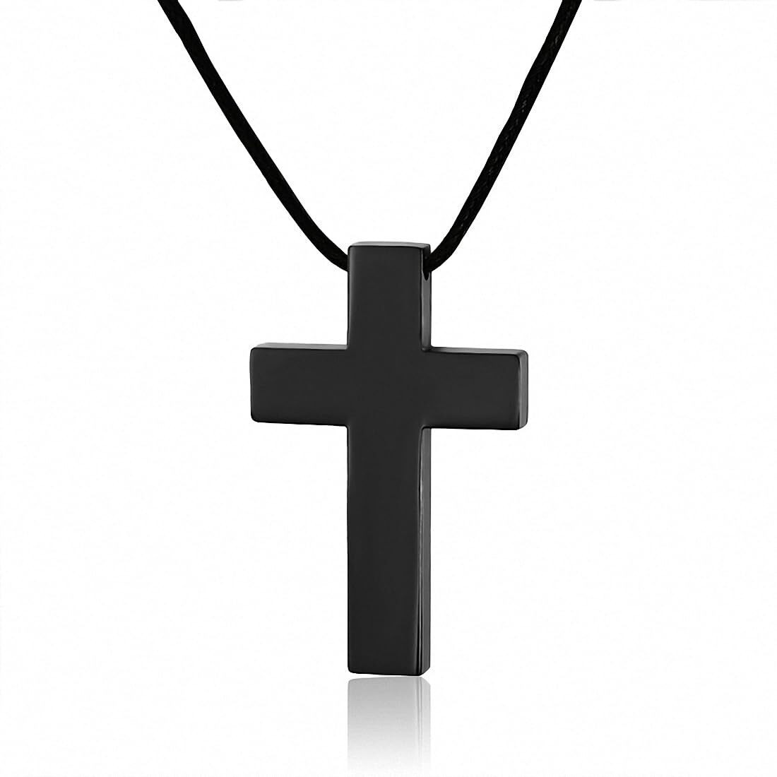 Asma Jewel House Stainless Steel Black Cross Pendant Black cord Necklace for men