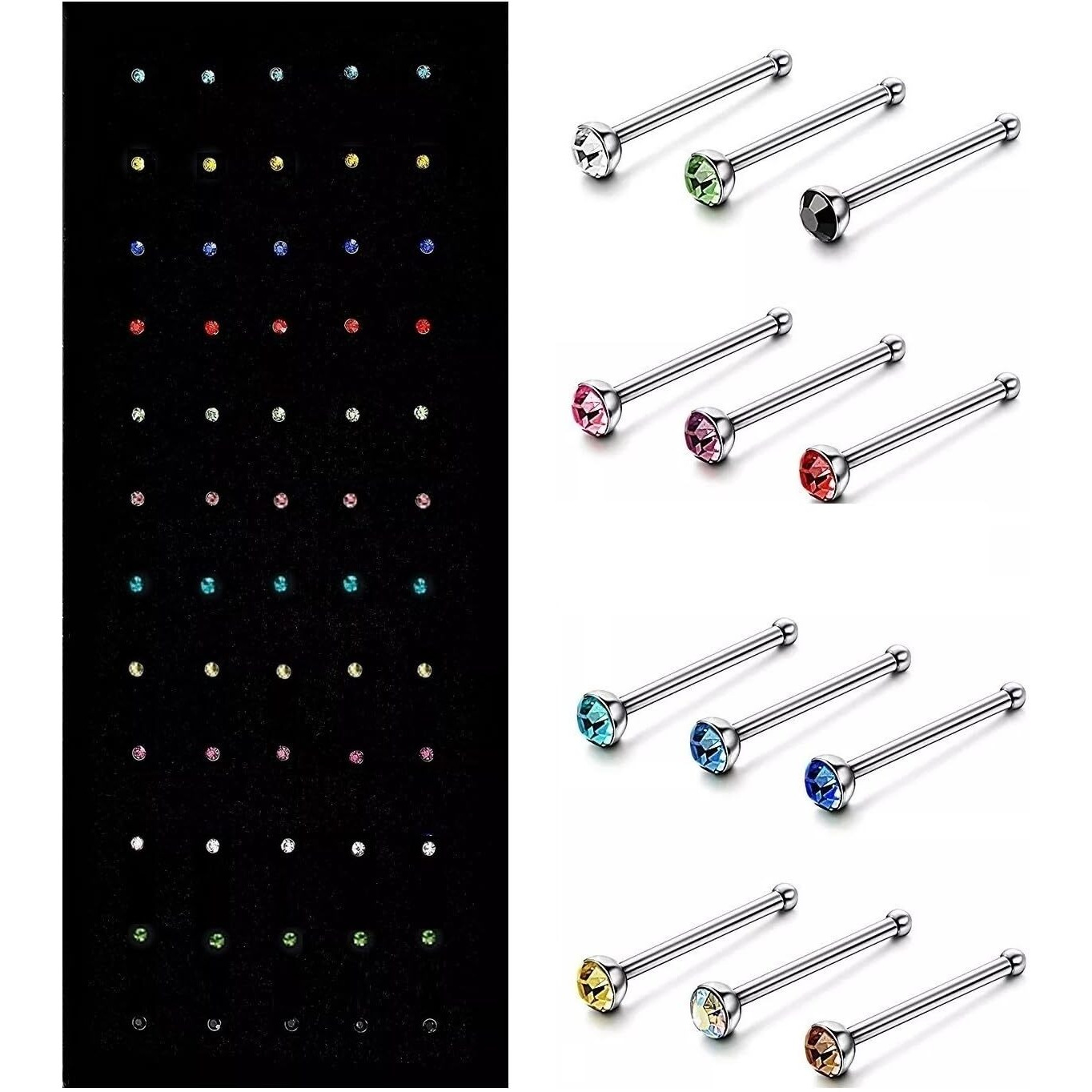 VAMA FASHIONS Multicolor piercing jewelry Tiny Nose pin Round Studs Pierced Hole nose ring for Women -60 PCS