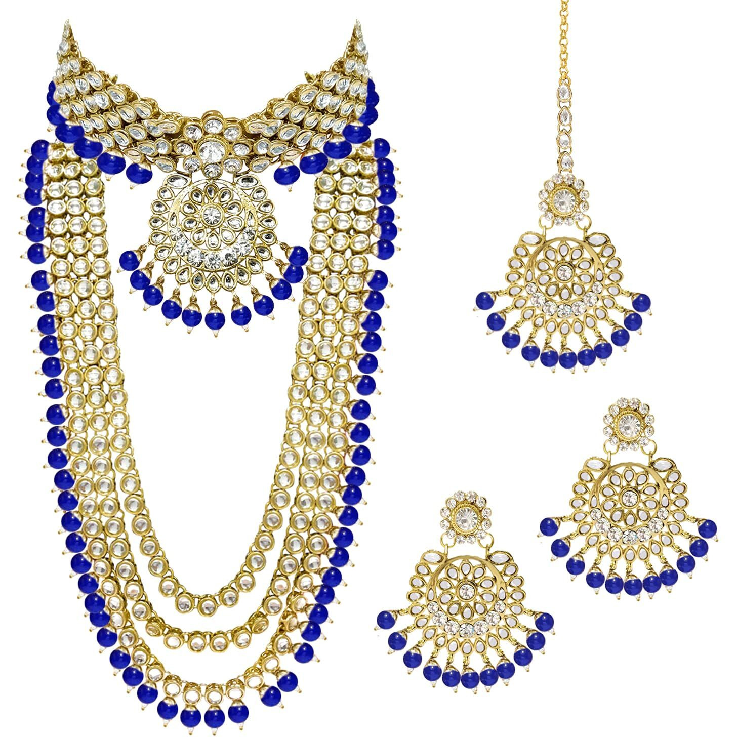 Peora 18K Gold Plated Kundan Faux Bead Bridal Necklace Jewellery Set for Women Girls