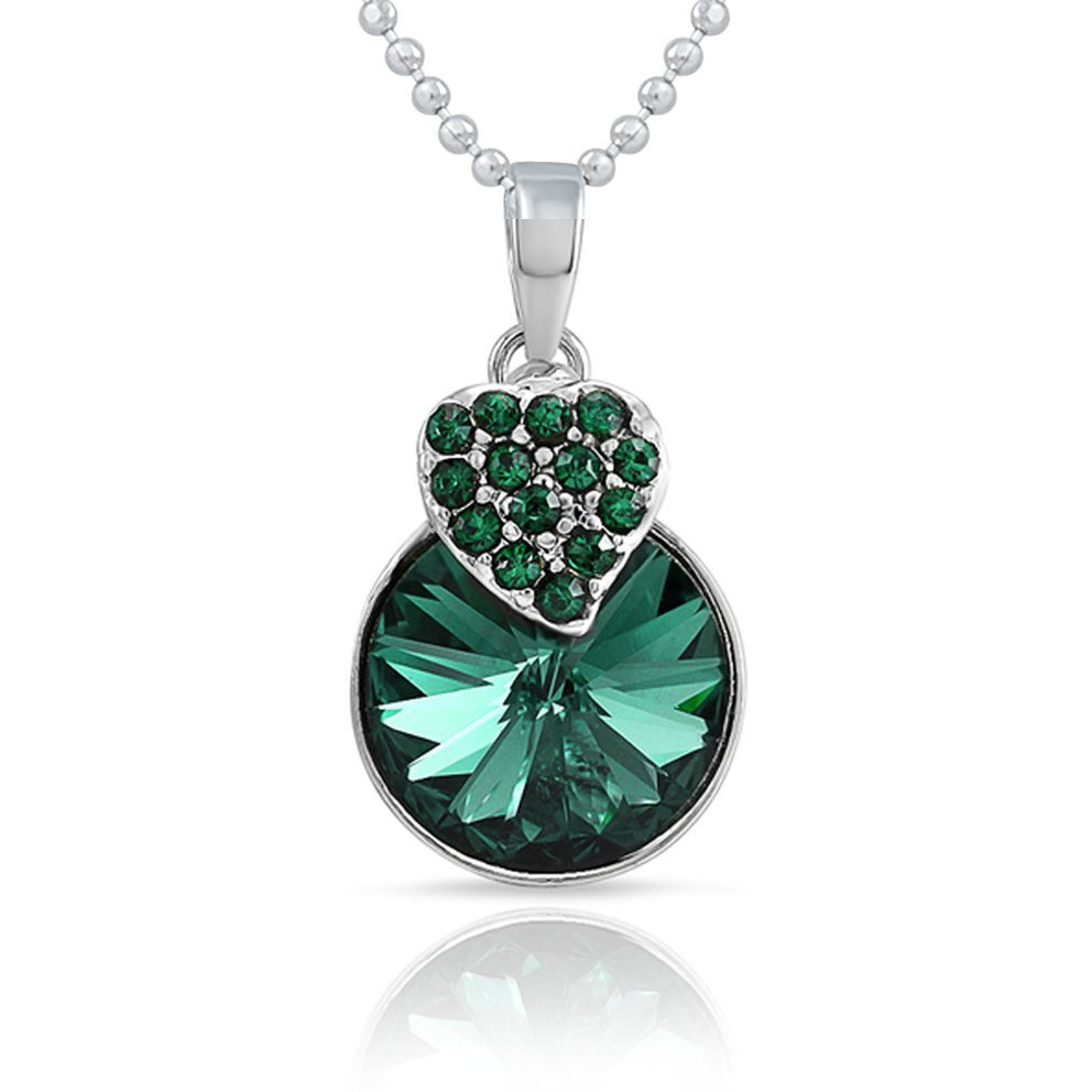 Mahi Swarovski Crystal Elements Green Heart Pendant Set with Chain NL1104089RGre