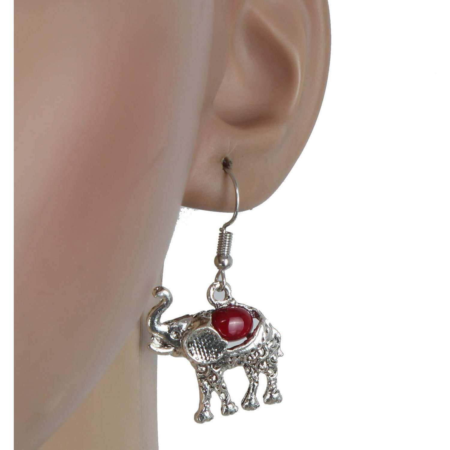 Lucky Jewellery Designer Oxidised German Silver Plated Red Color Elephant Design Navratri Garba Jewelry Pendant Locket Set With Matching Earring Girls & Women (175-CHL1O-LJ633-RED-S)