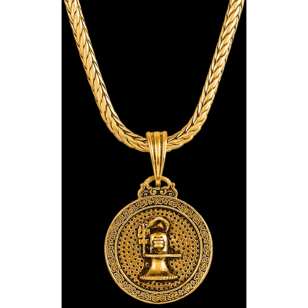 Nakabh Oxidised Gold Plated 3D Pendant Chain for Men Boys (NAK-2304201)