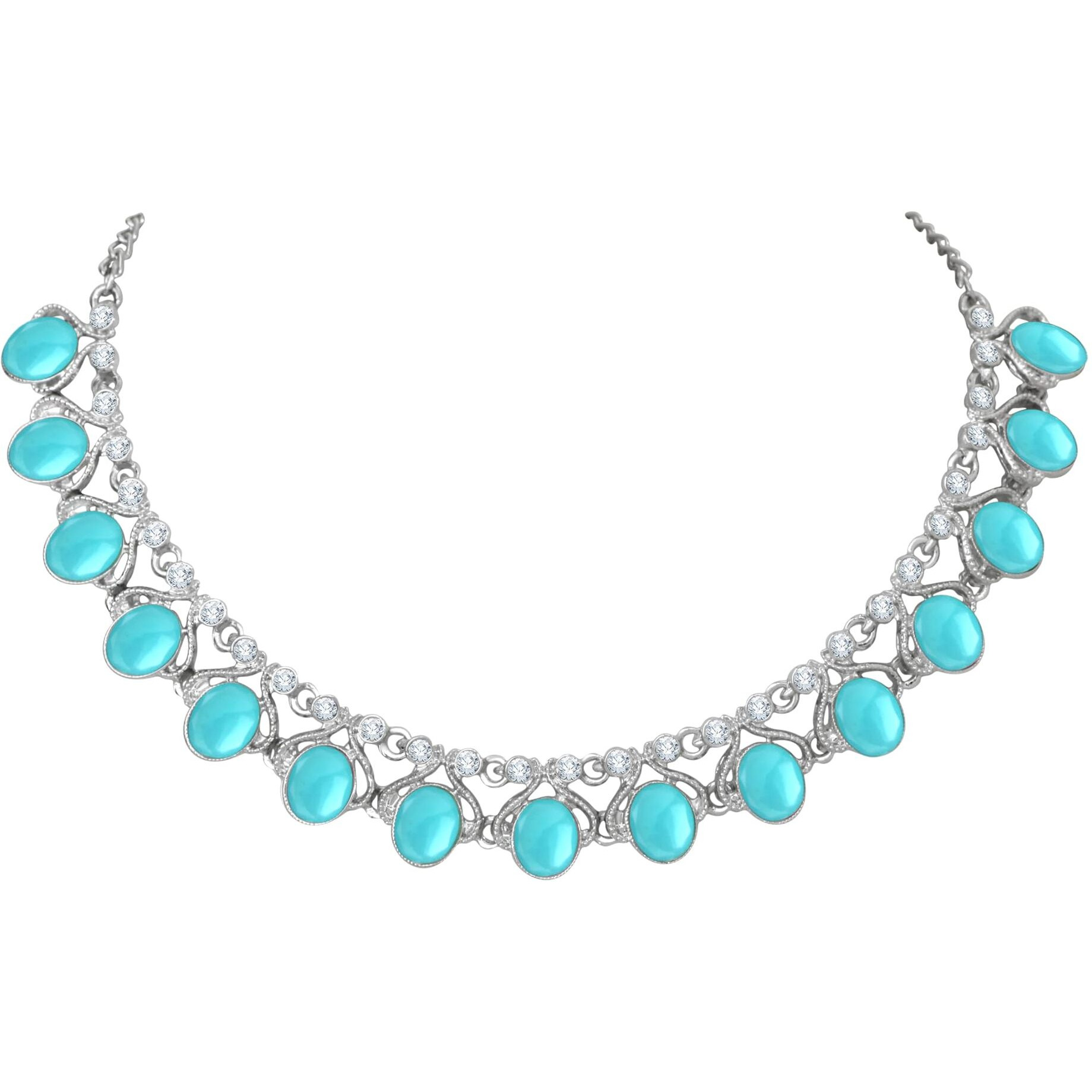 Atasi International Mint Blue Silver Plated Crystal Necklace Jewellery Set with Earrings for Women Ideal for Party, Wedding, Festivals (RMB5706)