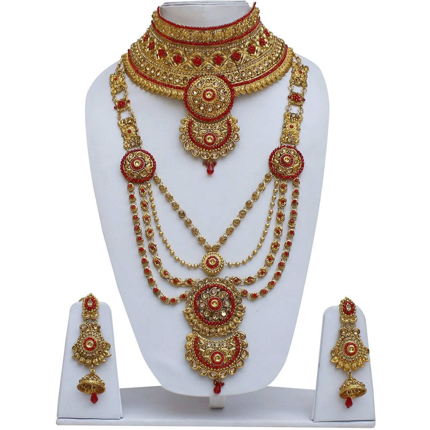 Lucky Jewellery Alloy Gold Plated Jewellery Set for Women (3960-P3ZR-232-LCT-RED)