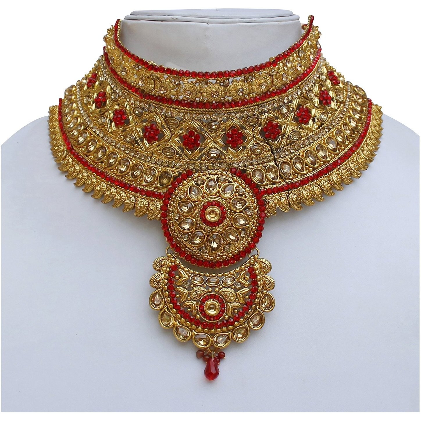 Lucky Jewellery Alloy Gold Plated Jewellery Set for Women (3960-P3ZR-232-LCT-RED)