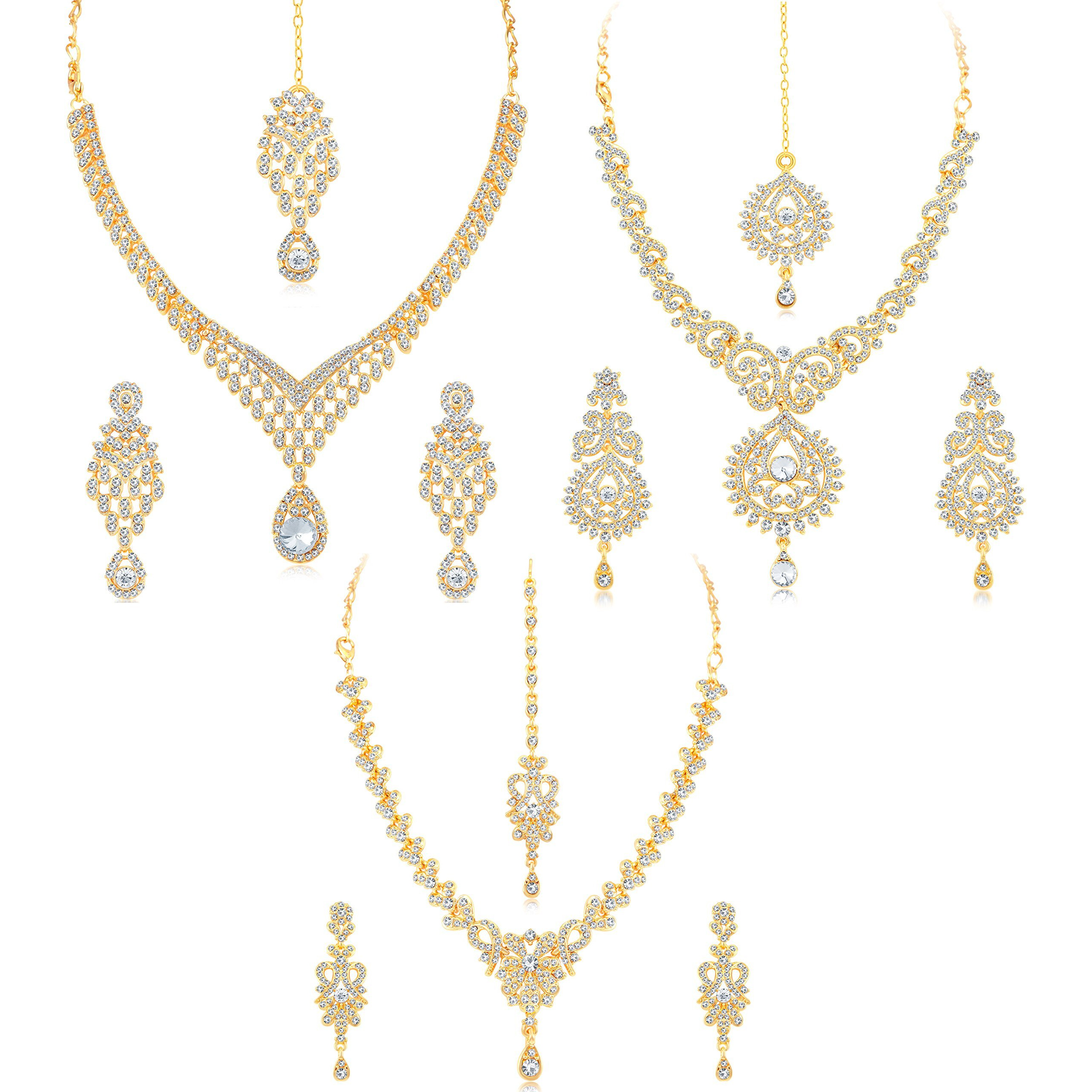 Sukkhi Contemporary Gold Plated Austrian Stone Necklace Set Combo For Women