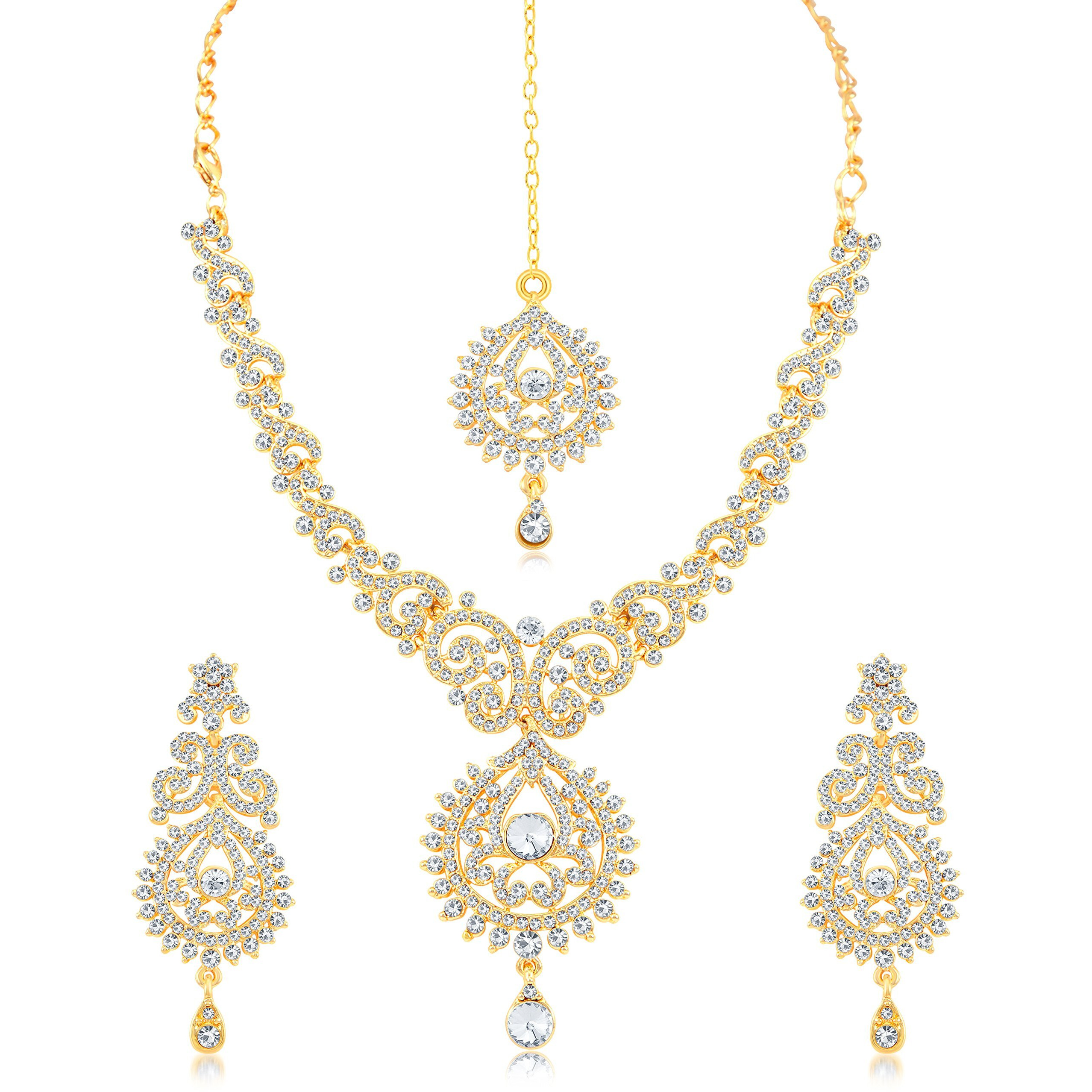 Sukkhi Contemporary Gold Plated Austrian Stone Necklace Set Combo For Women