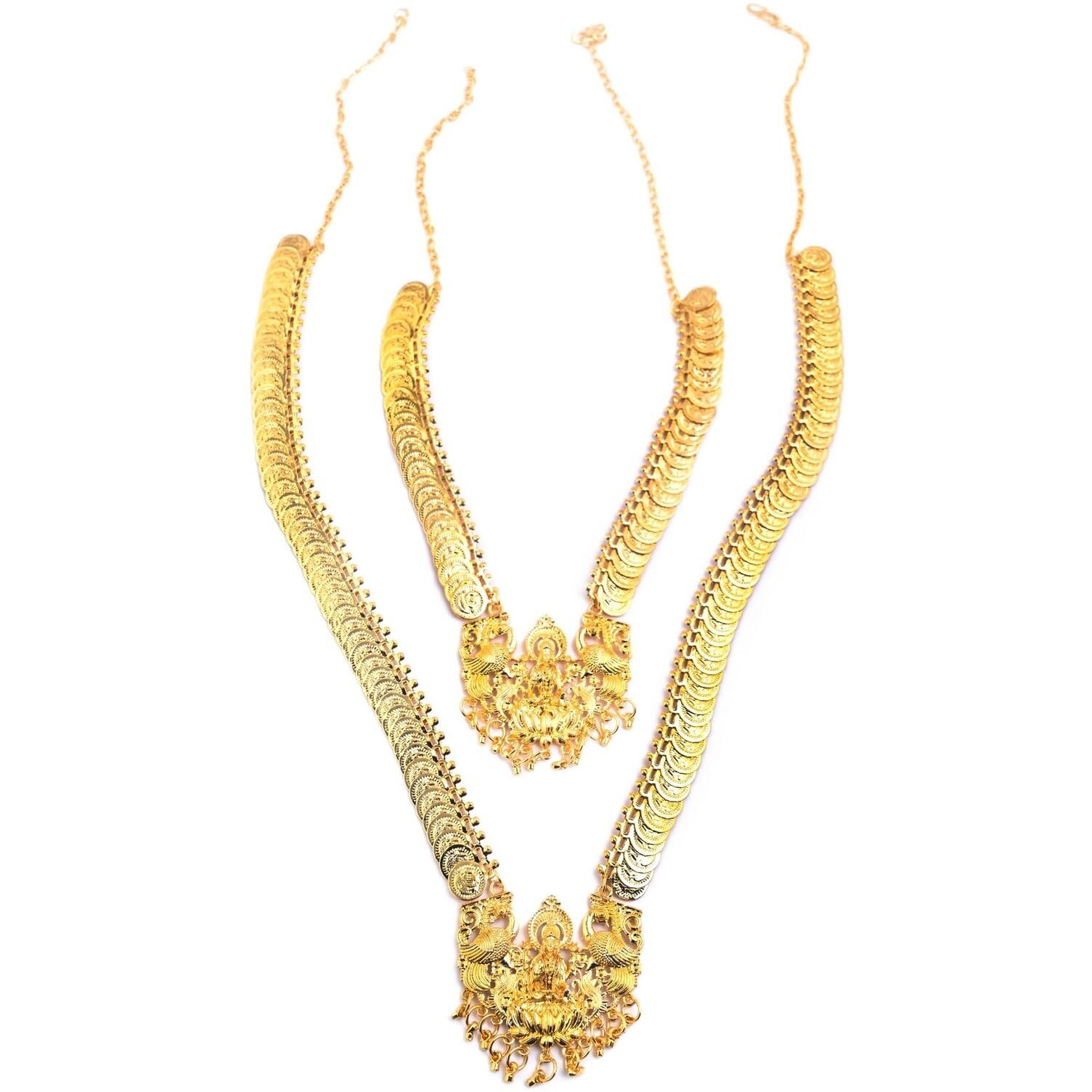 VAMA FASHIONS Traditional South Indian Goddess Laxmi Haar Temple Jewellery Mahalakshmi kasulaperu Lakshmi Necklace Set for Women (lakshmi necklace set)