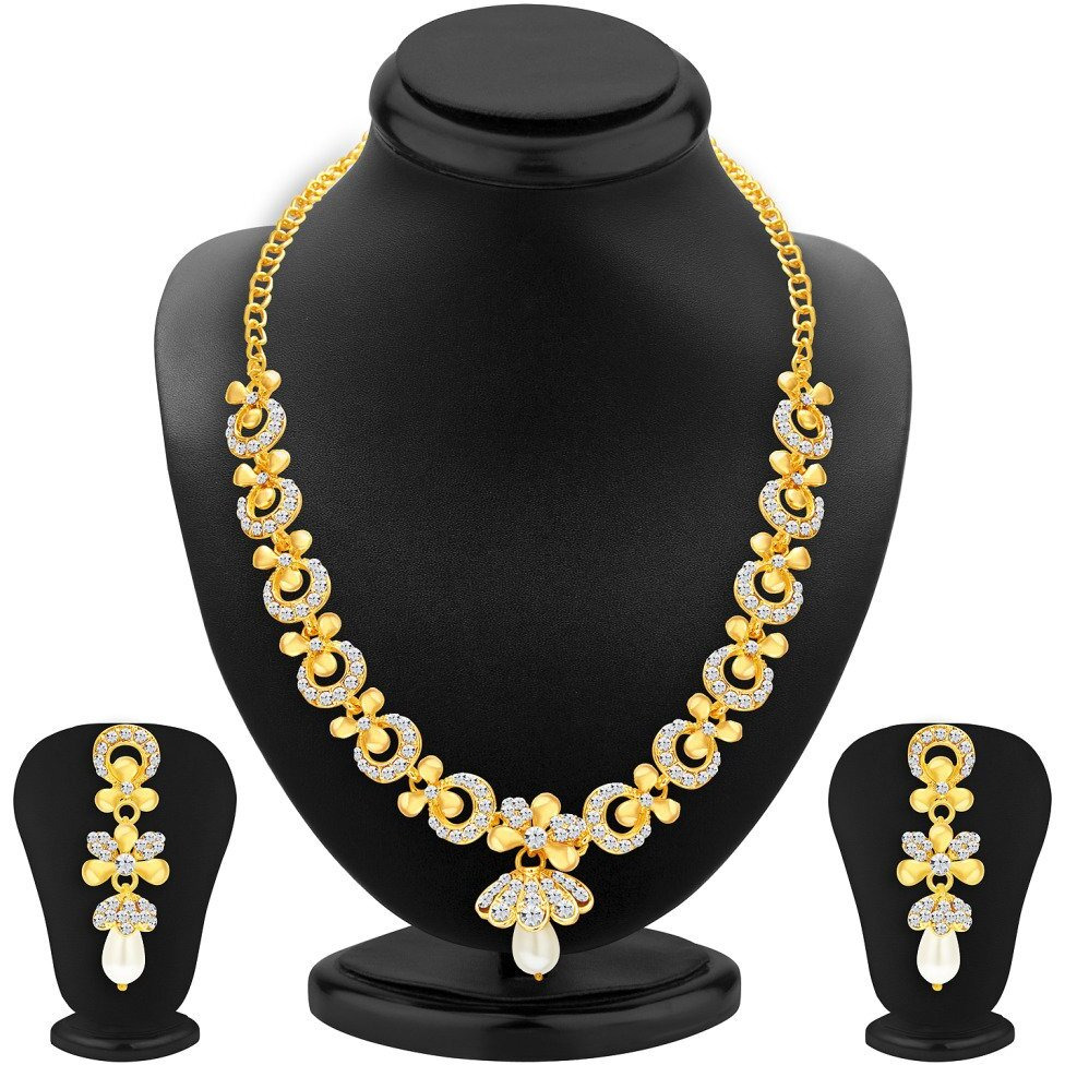 Sukkhi Glittery Gold Plated AD Necklace Set For Women