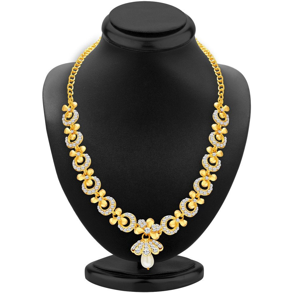 Sukkhi Glittery Gold Plated AD Necklace Set For Women