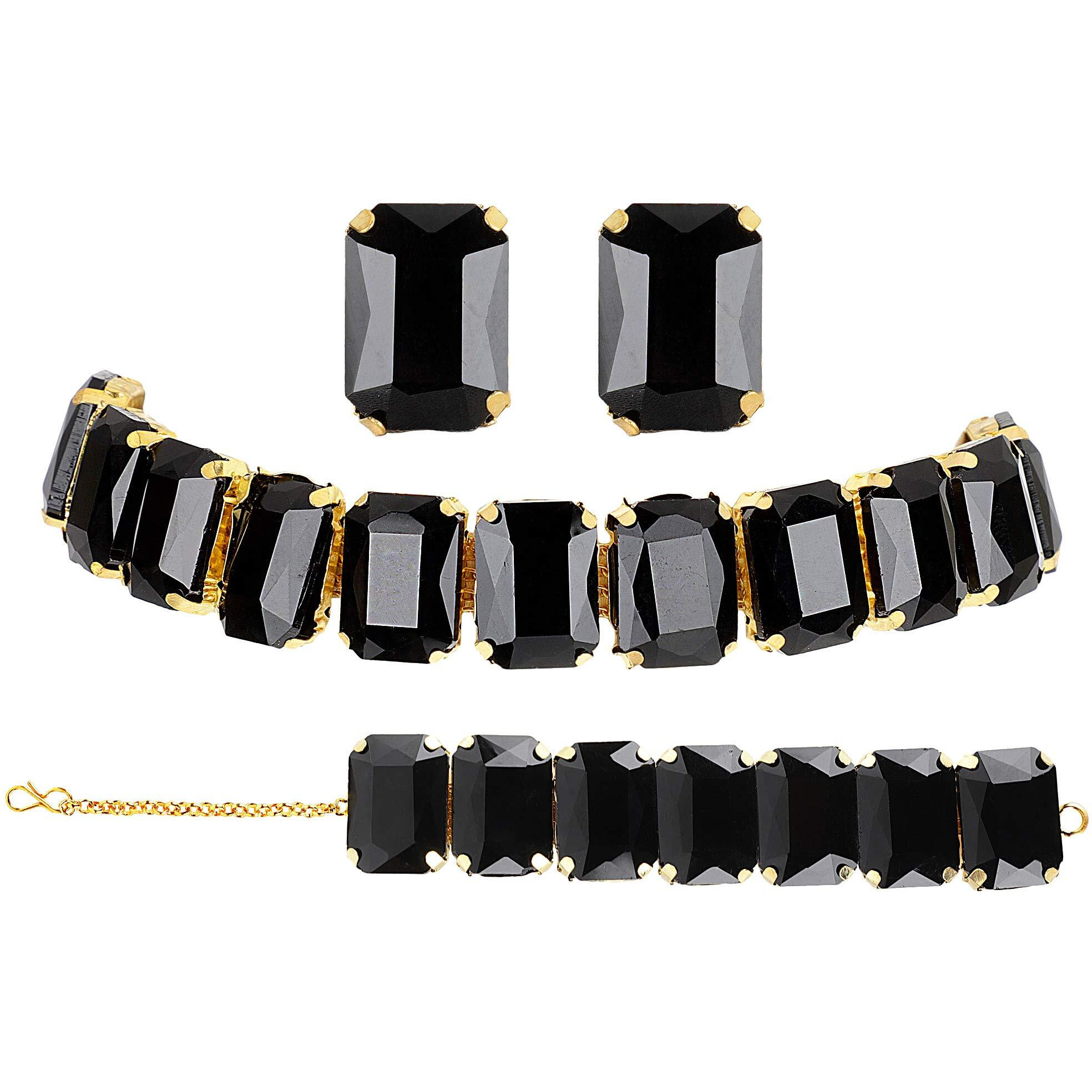 Shining Diva Fashion Latest Choker Design Stylish Traditional Crystal Bracelet Earrings Necklace Jewellery Set for Women (12433s), style03