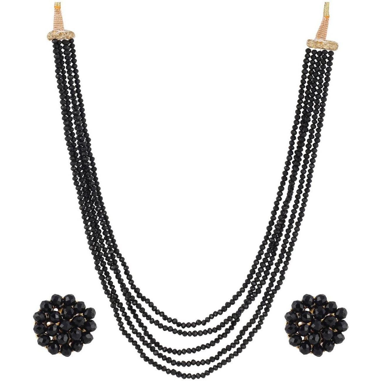 Karatcart Black Crystal Beads Multi-Strand Necklace Set for Women