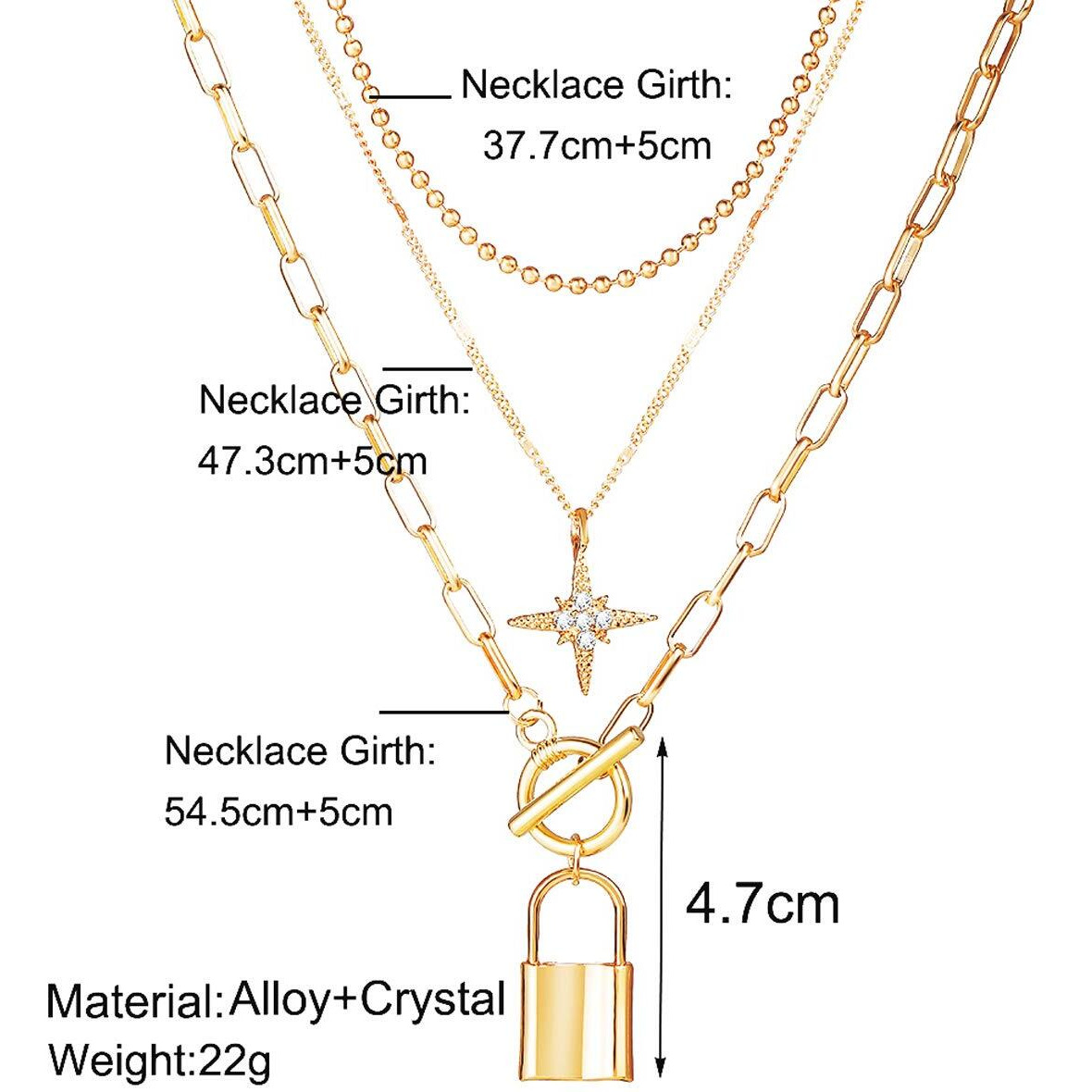 Jewels Galaxy Gold Plated Trending Lock Inspired Layered Necklace Set (Design 11) (CT-NCKK-44171)