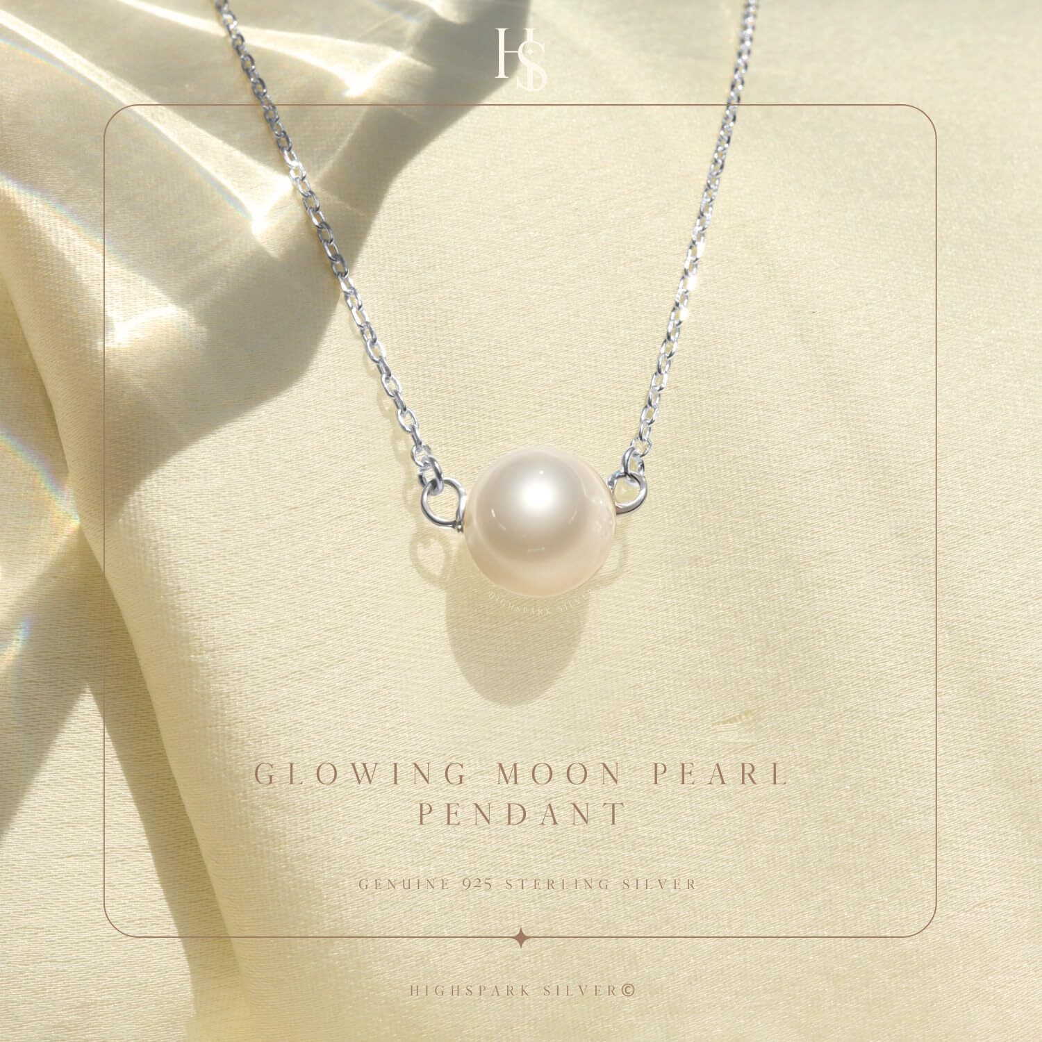 HighSpark Pearl Earrings Pendant Chain Set | 92.5 Sterling Silver & Brilliant Lustre Pearls | Lovely Gift for Women & Girls - Moon Pearl Pendant