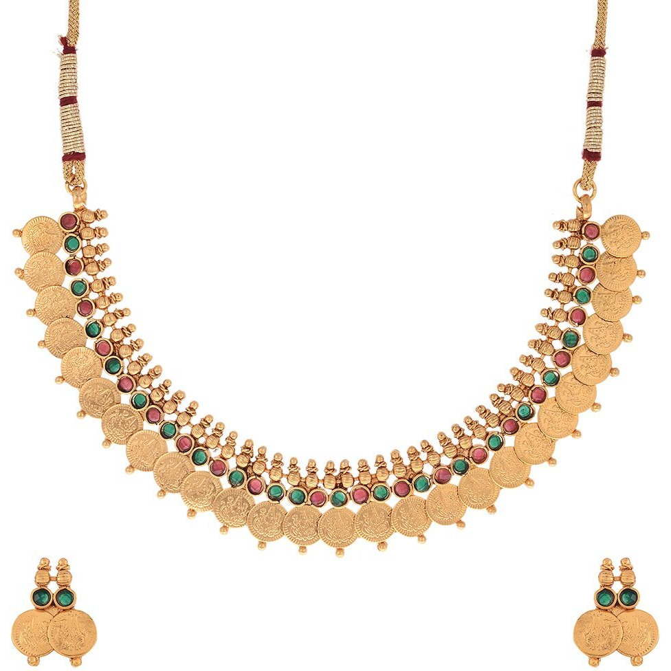 ZENEME Gold Plated and Bangles & Maharani Temple Coin Necklace Set for Women & Girls (Design_02, 2.4 Inches)