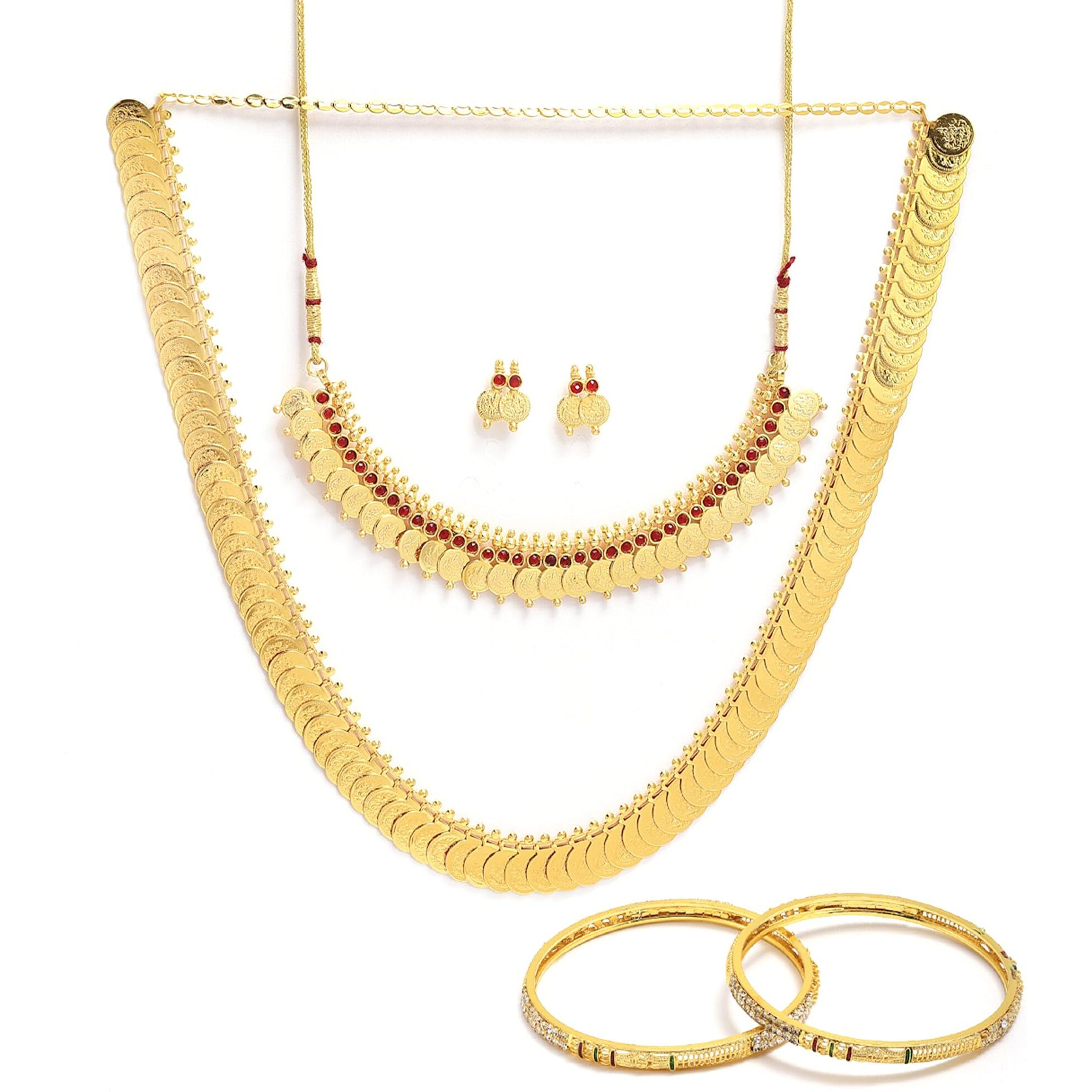 ZENEME Gold Plated and Bangles & Maharani Temple Coin Necklace Set for Women & Girls (Design_05, 2.4 Inches)