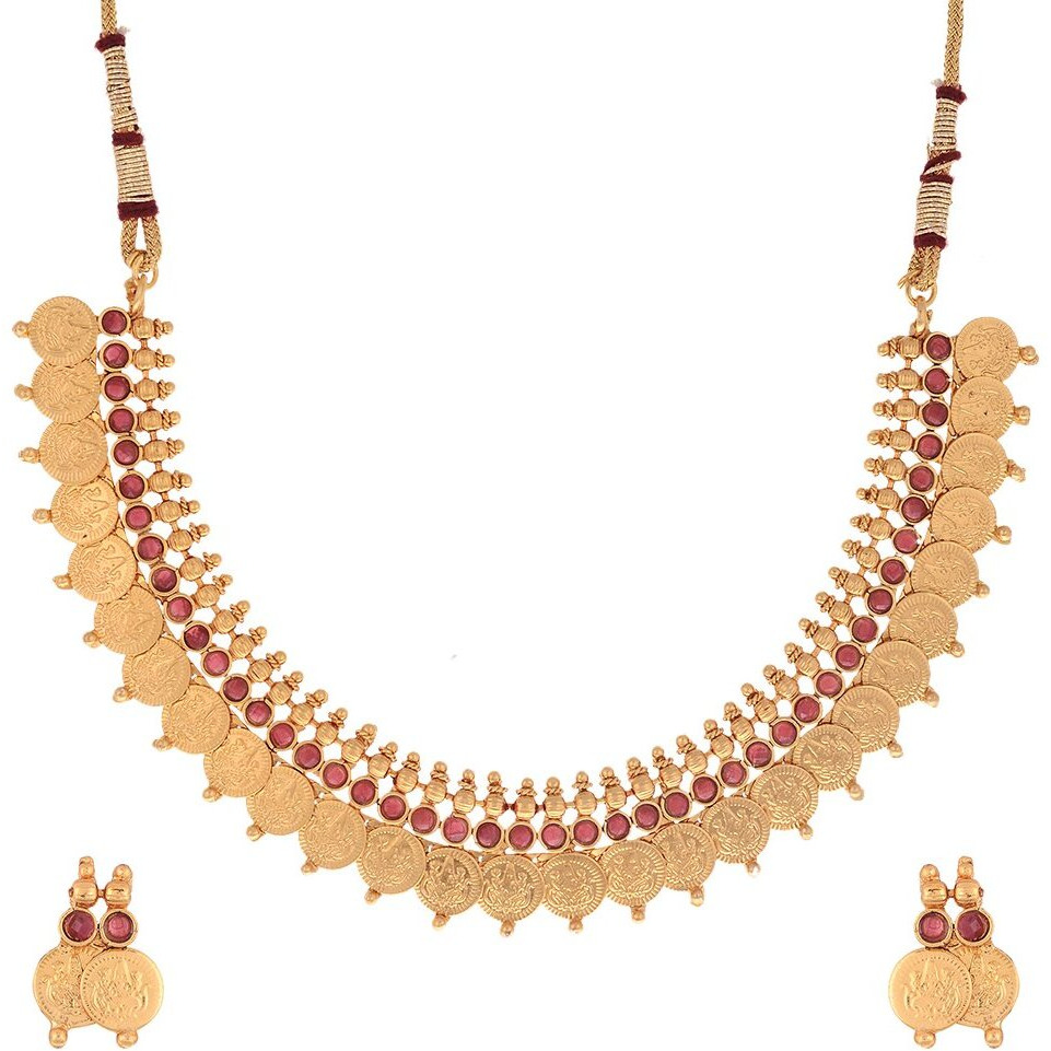 ZENEME Gold Plated and Bangles & Maharani Temple Coin Necklace Set for Women & Girls (Design_04, 2.6 Inches)